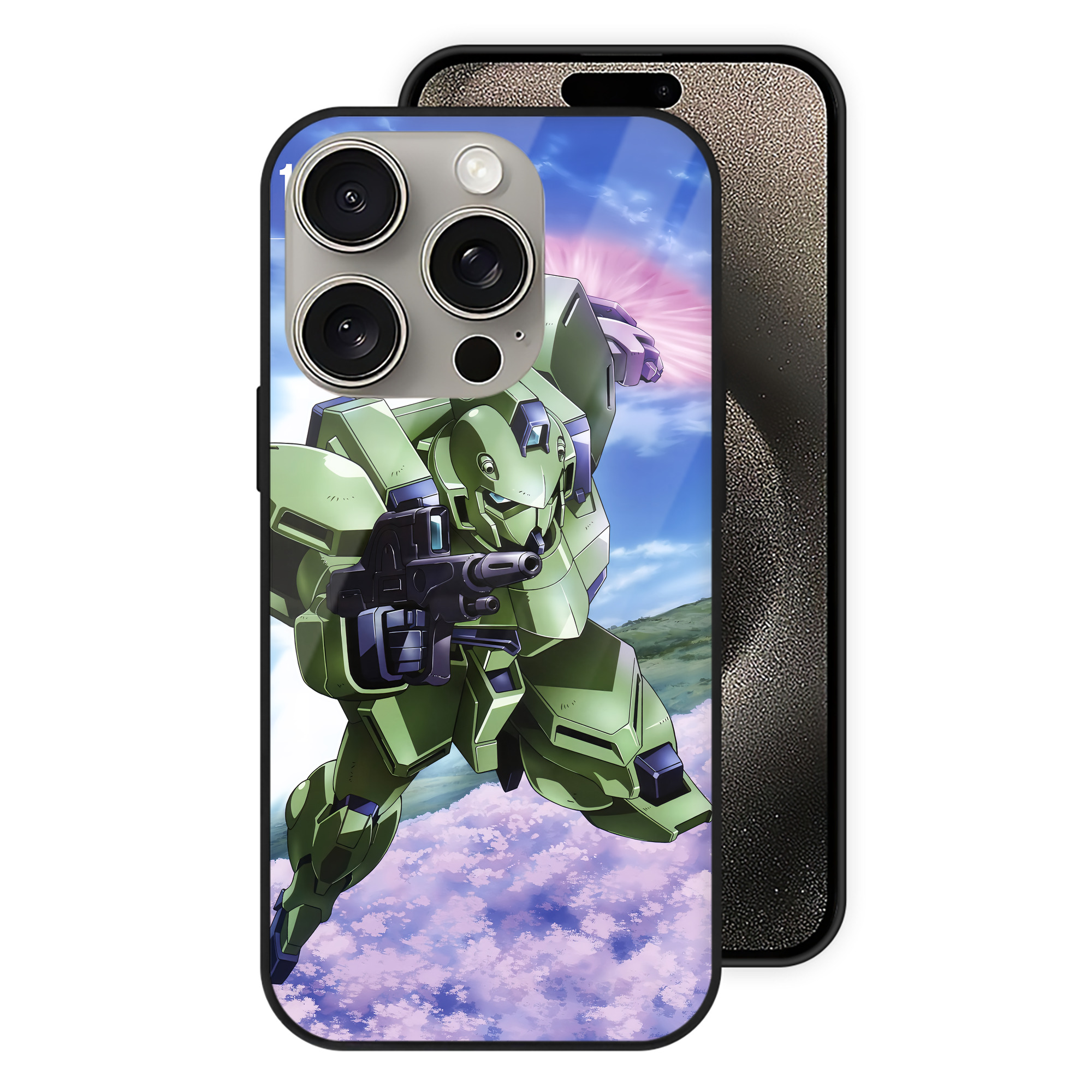 （画像用） 機動戦士ガンダム Mobile Suit Gundam 【iPhone15Pro対応】スマホケース 耐衝撃＆黄変防止 背面ガラス