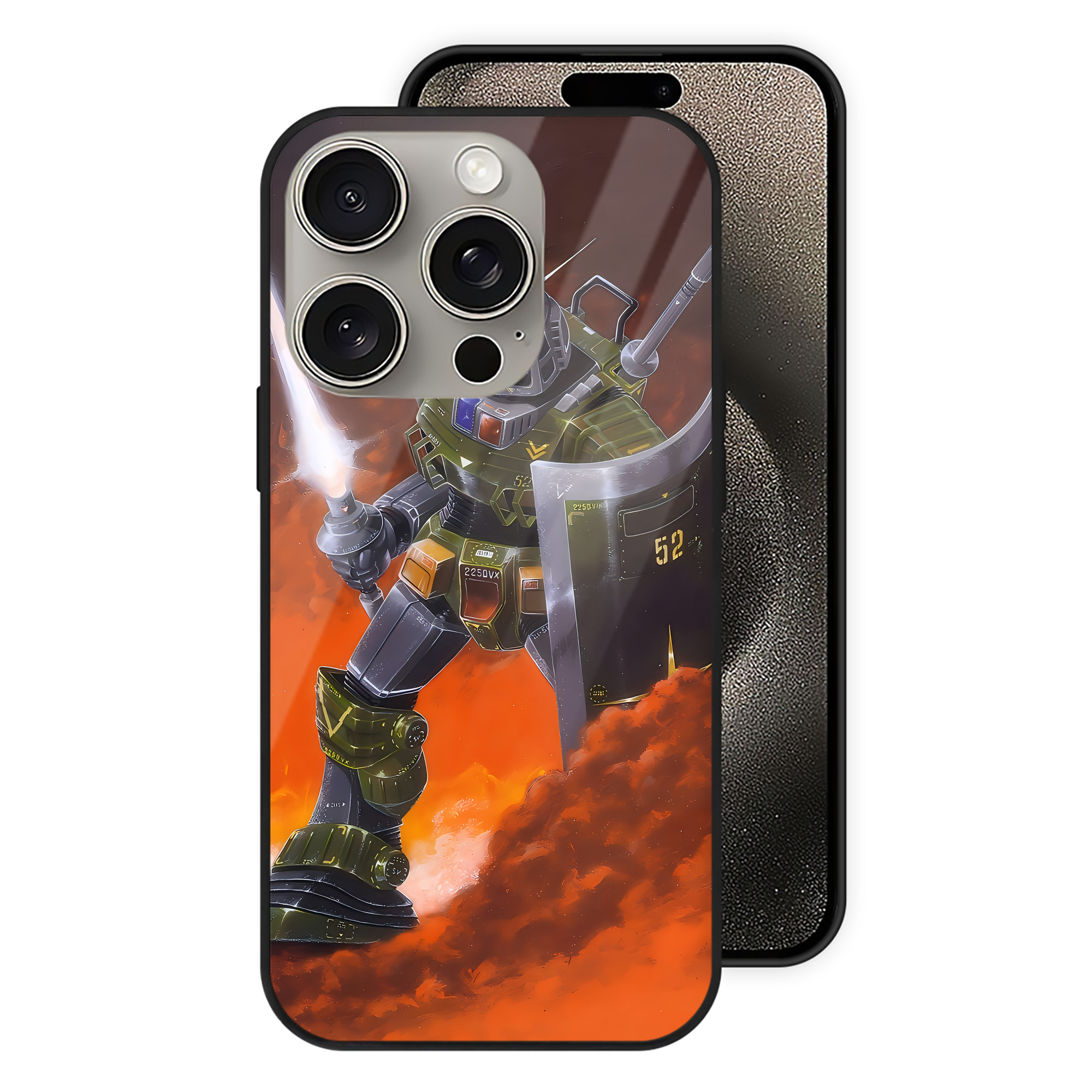（画像用） 機動戦士ガンダム Mobile Suit Gundam 【iPhone15Pro対応】スマホケース 耐衝撃＆黄変防止 背面ガラス