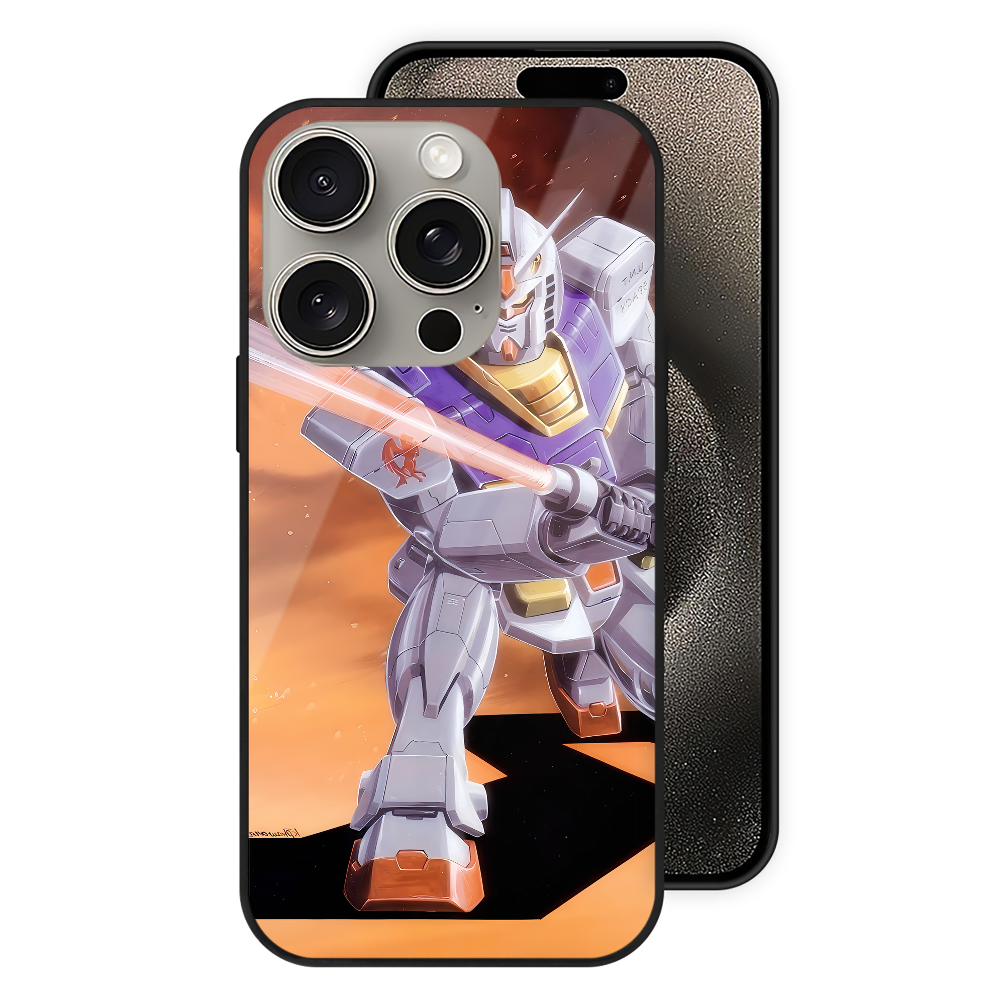 （画像用） 機動戦士ガンダム Mobile Suit Gundam 【iPhone15Pro対応】スマホケース 耐衝撃＆黄変防止 背面ガラス