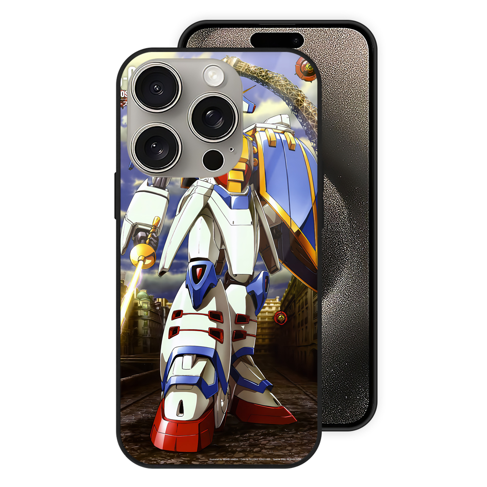 （画像用） 機動戦士ガンダム Mobile Suit Gundam 【iPhone15Pro対応】スマホケース 耐衝撃＆黄変防止 背面ガラス