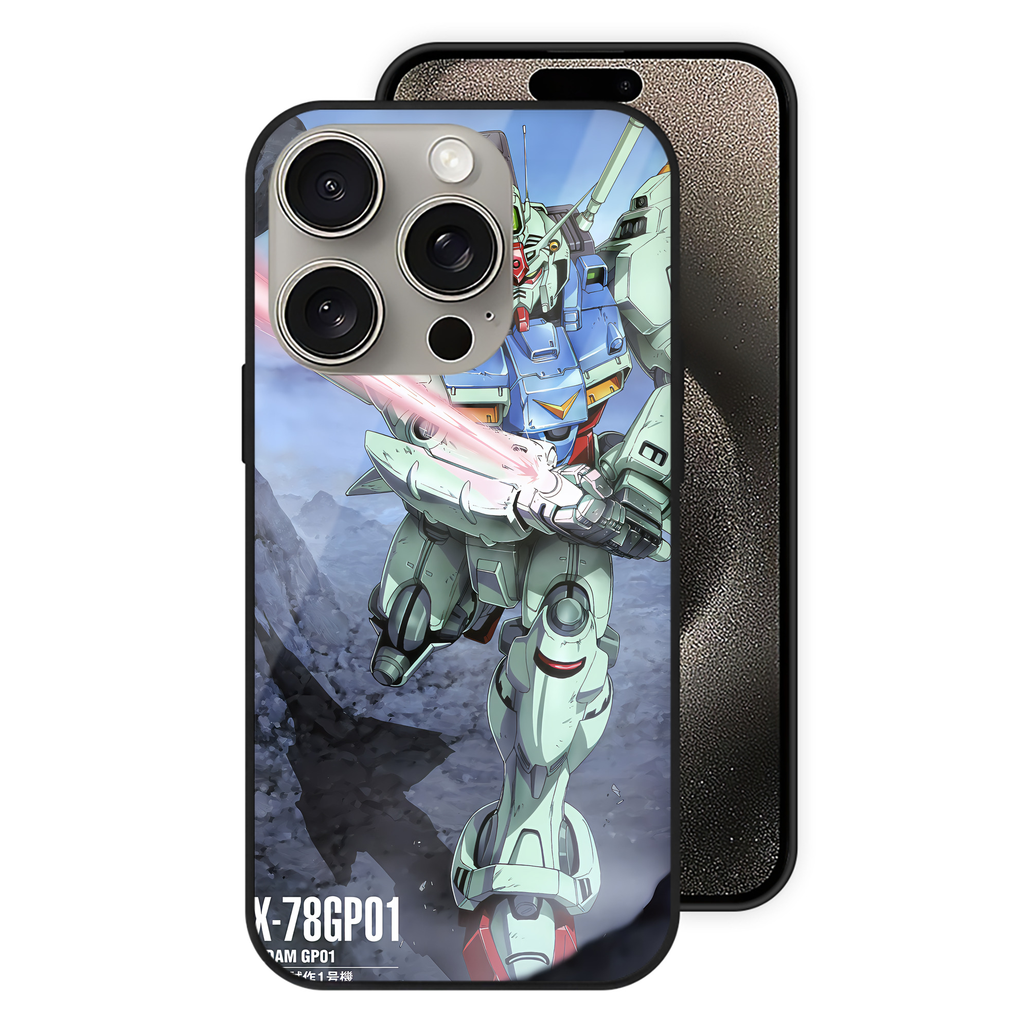 （画像用） 機動戦士ガンダム Mobile Suit Gundam 【iPhone15Pro対応】スマホケース 耐衝撃＆黄変防止 背面ガラス