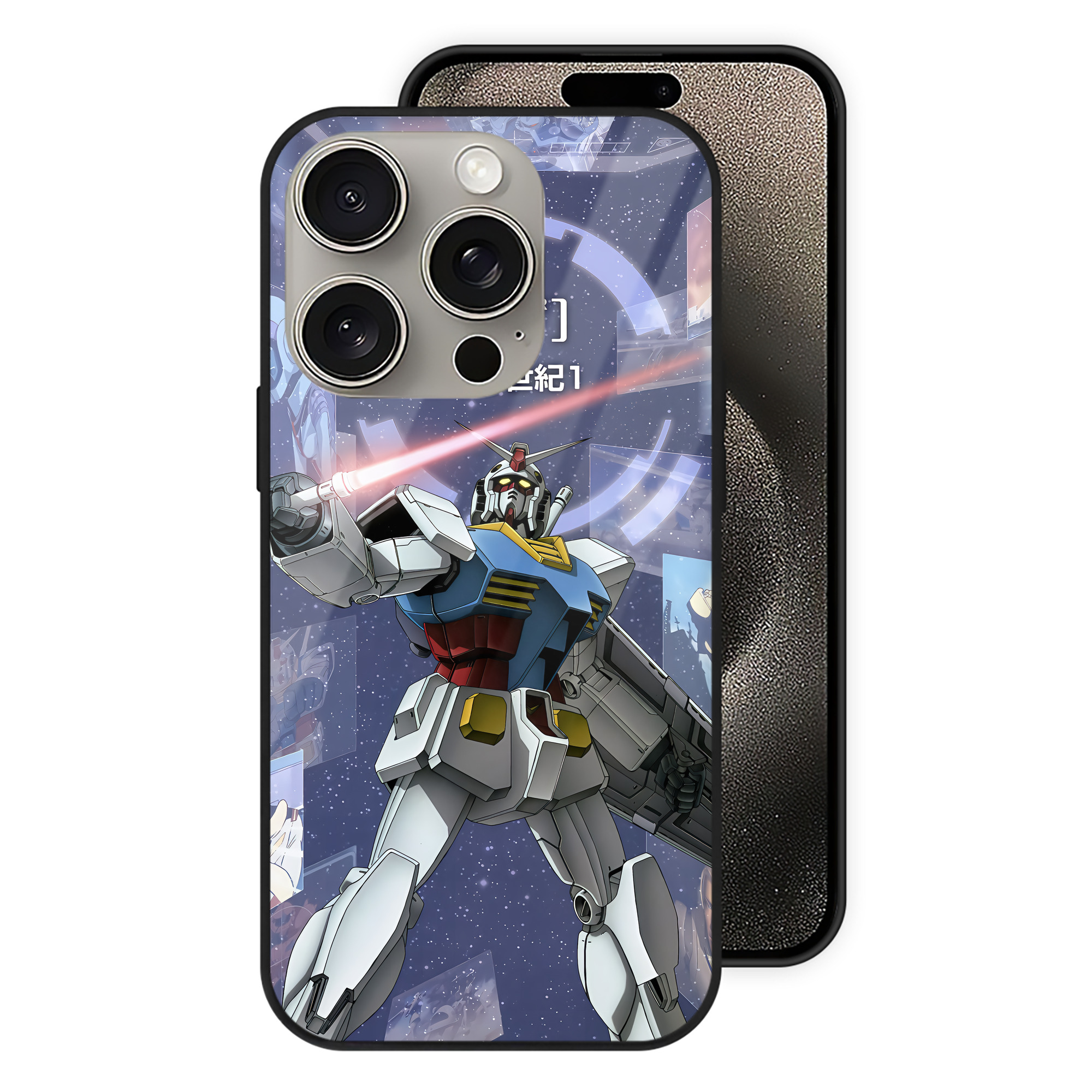 （画像用） 機動戦士ガンダム Mobile Suit Gundam 【iPhone15Pro対応】スマホケース 耐衝撃＆黄変防止 背面ガラス
