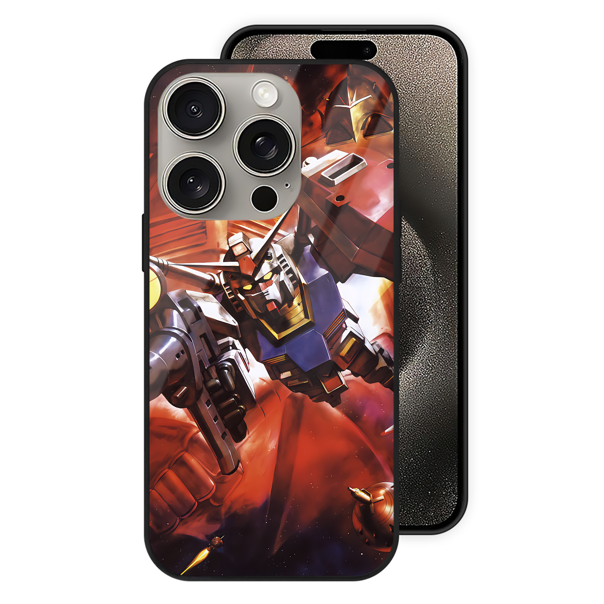 （画像用） 機動戦士ガンダム Mobile Suit Gundam 【iPhone15Pro対応】スマホケース 耐衝撃＆黄変防止 背面ガラス