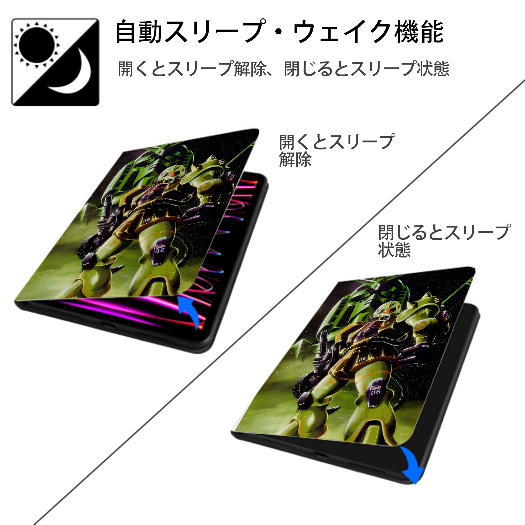 機動戦士ガンダム Mobile Suit Gundam IPad ケース ペン収納付き 三つ折りスタンド PUレザー×シリコン 対応機種9.5/10.5/10.9インチ