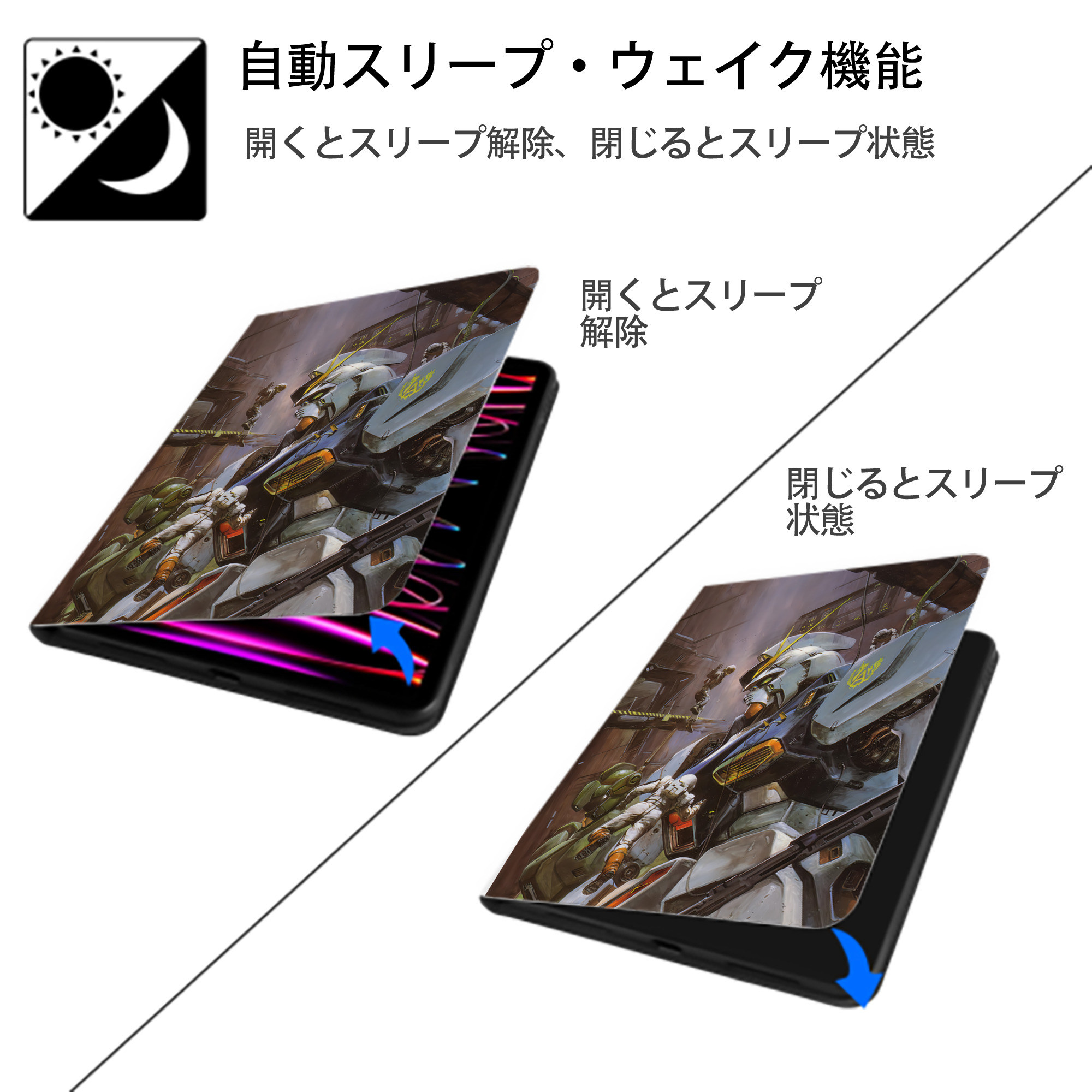 機動戦士ガンダム Mobile Suit Gundam IPad ケース ペン収納付き 三つ折りスタンド PUレザー×シリコン 対応機種9.5/10.5/10.9インチ