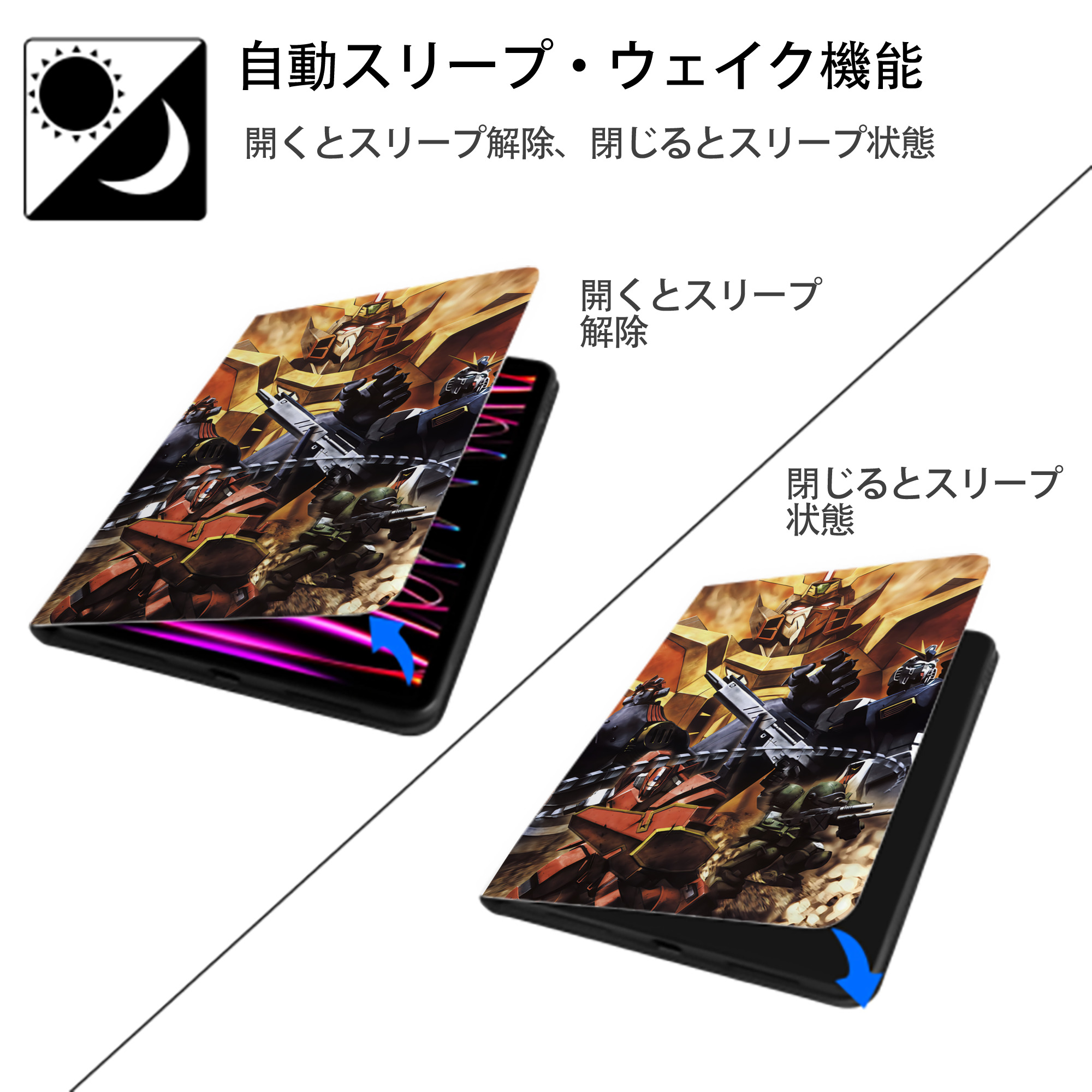 機動戦士ガンダム Mobile Suit Gundam IPad ケース ペン収納付き 三つ折りスタンド PUレザー×シリコン 対応機種9.5/10.5/10.9インチ