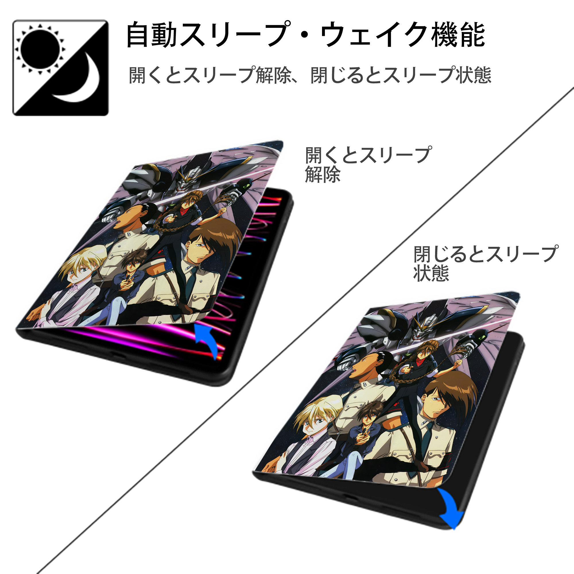 機動戦士ガンダム Mobile Suit Gundam IPad ケース ペン収納付き 三つ折りスタンド PUレザー×シリコン 対応機種9.5/10.5/10.9インチ