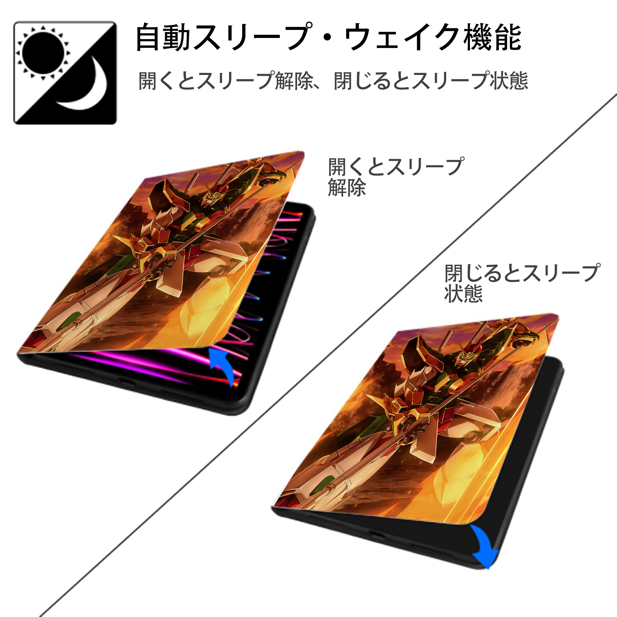 機動戦士ガンダム Mobile Suit Gundam IPad ケース ペン収納付き 三つ折りスタンド PUレザー×シリコン 対応機種9.5/10.5/10.9インチ