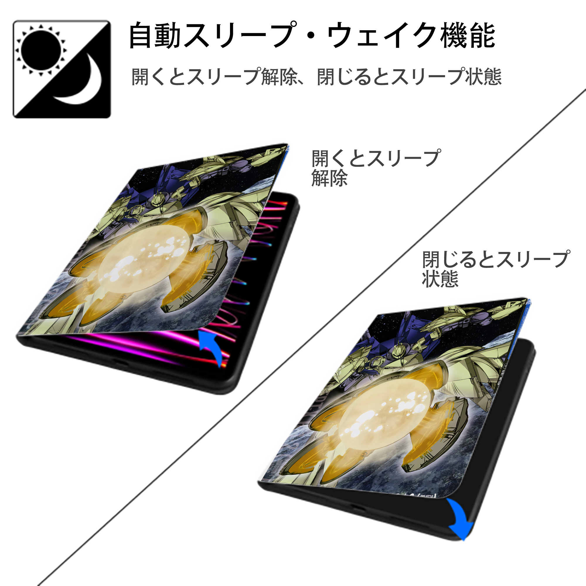 機動戦士ガンダム Mobile Suit Gundam IPad ケース ペン収納付き 三つ折りスタンド PUレザー×シリコン 対応機種9.5/10.5/10.9インチ
