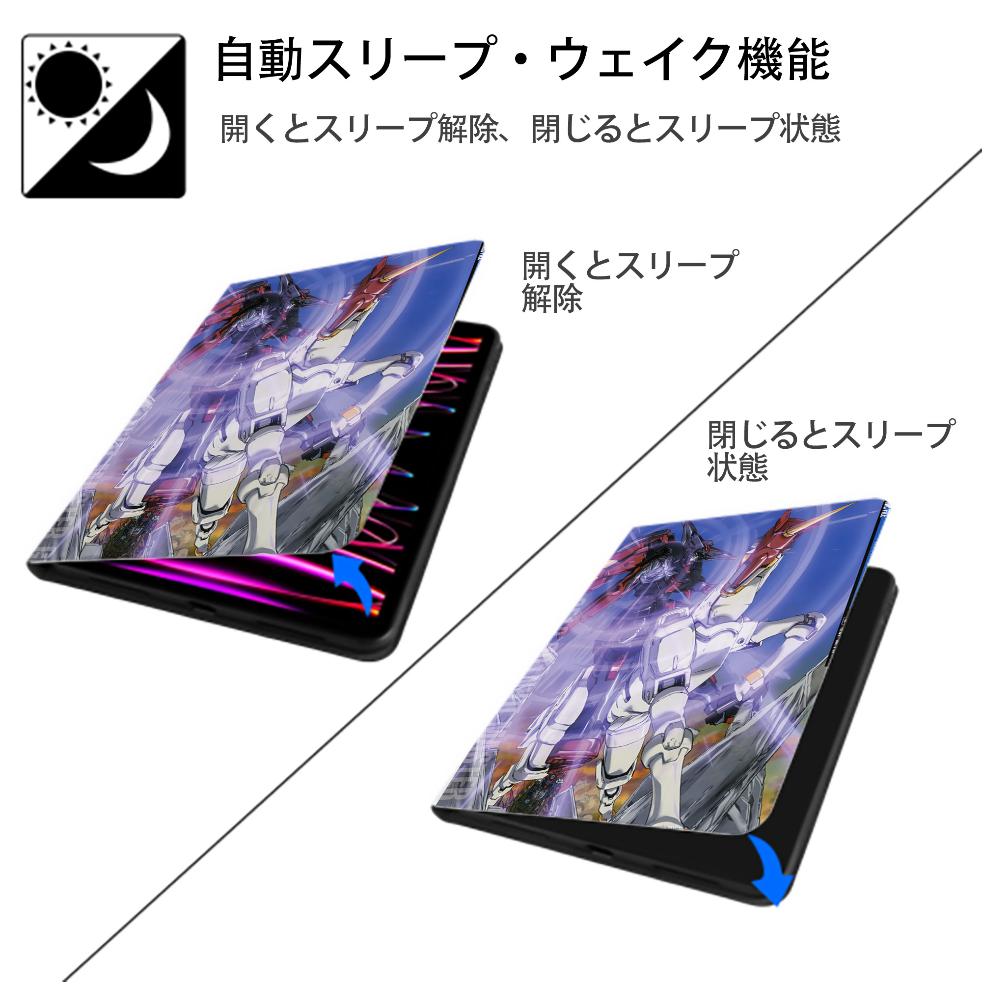 機動戦士ガンダム Mobile Suit Gundam IPad ケース ペン収納付き 三つ折りスタンド PUレザー×シリコン 対応機種9.5/10.5/10.9インチ