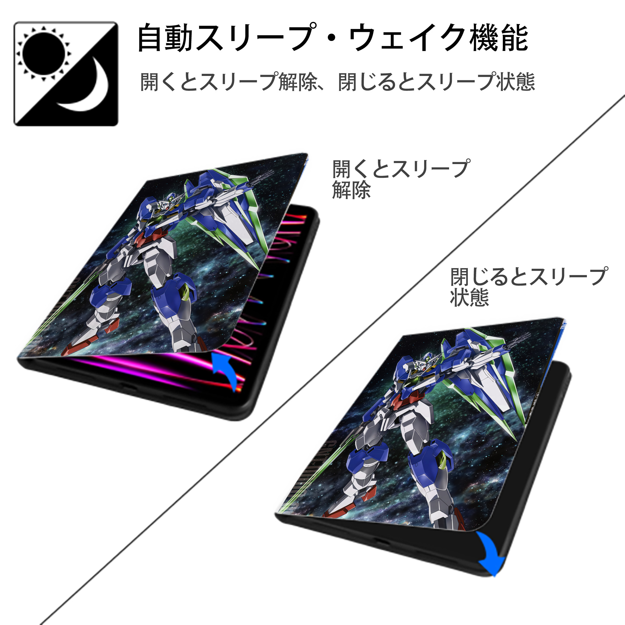 機動戦士ガンダム Mobile Suit Gundam IPad ケース ペン収納付き 三つ折りスタンド PUレザー×シリコン 対応機種9.5/10.5/10.9インチ