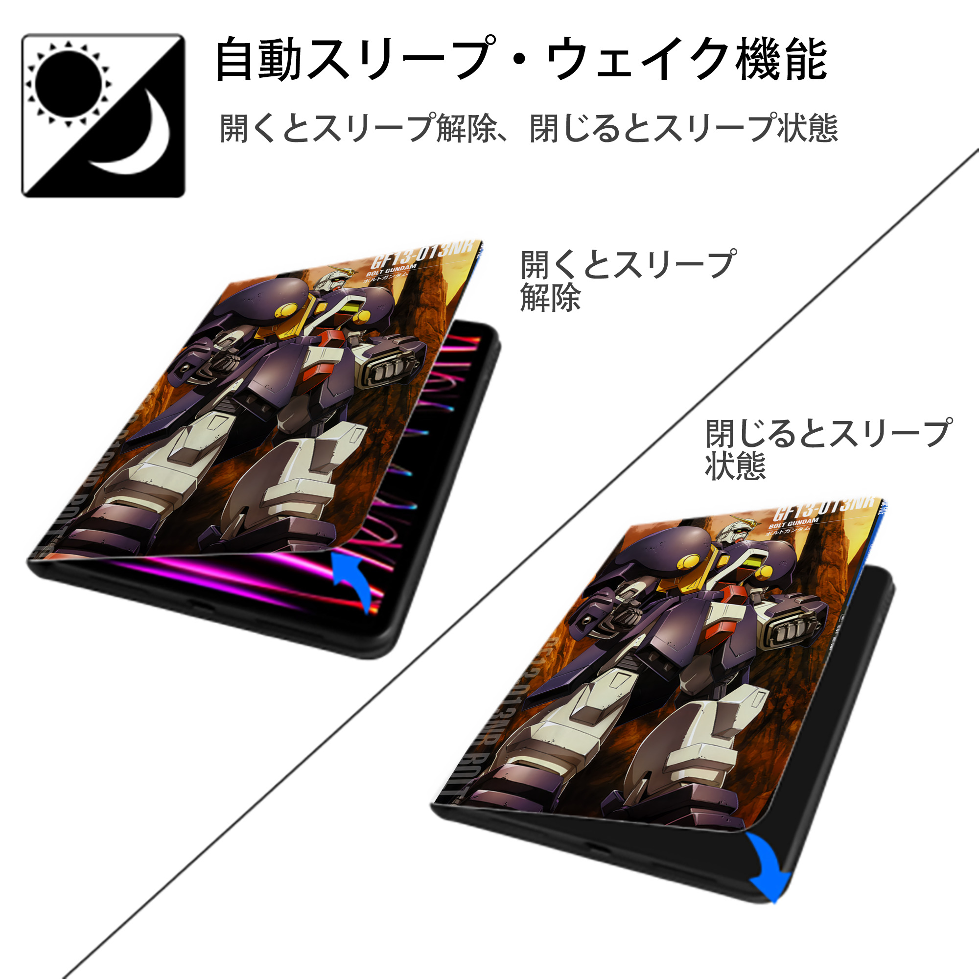 機動戦士ガンダム Mobile Suit Gundam IPad ケース ペン収納付き 三つ折りスタンド PUレザー×シリコン 対応機種9.5/10.5/10.9インチ