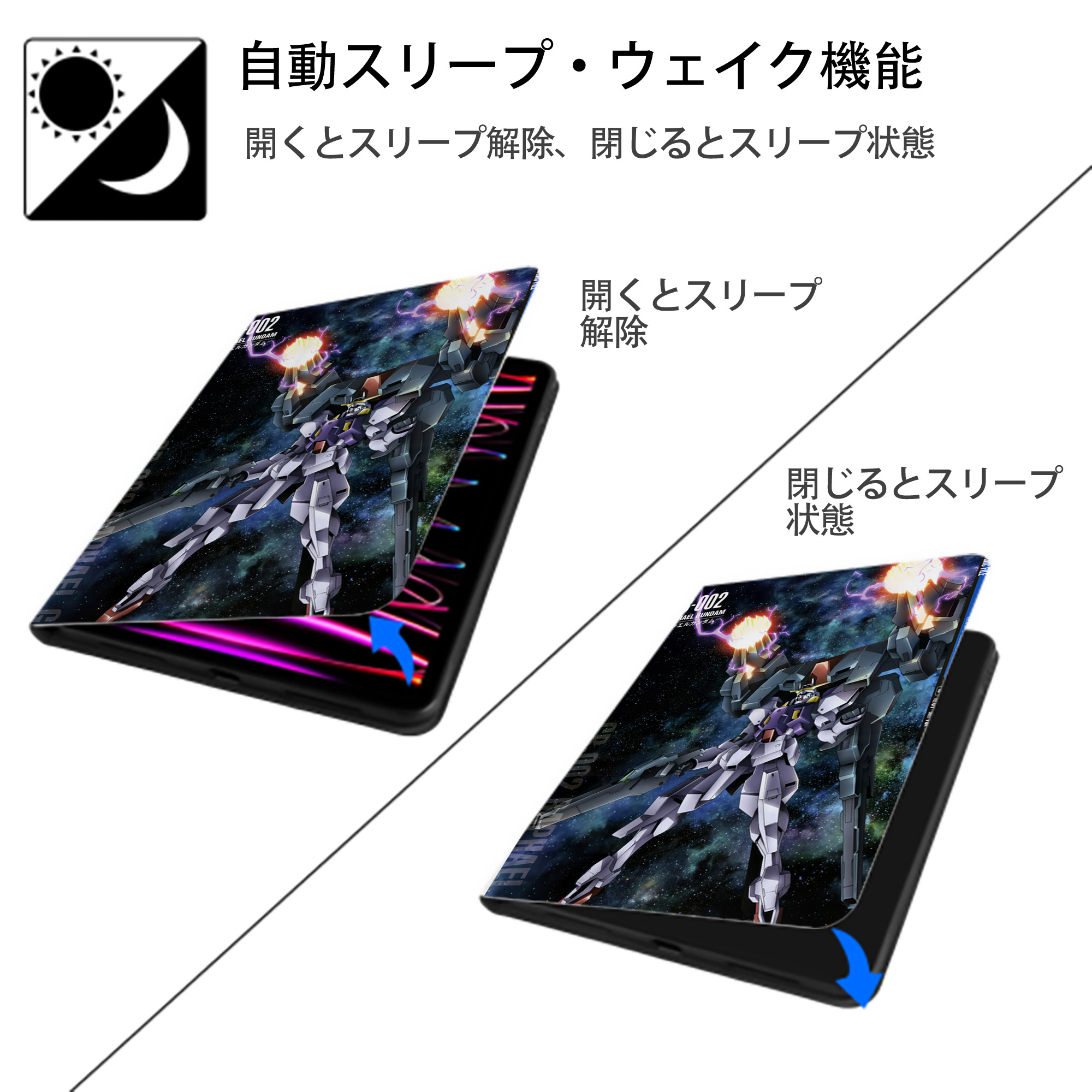 機動戦士ガンダム Mobile Suit Gundam IPad ケース ペン収納付き 三つ折りスタンド PUレザー×シリコン 対応機種9.5/10.5/10.9インチ