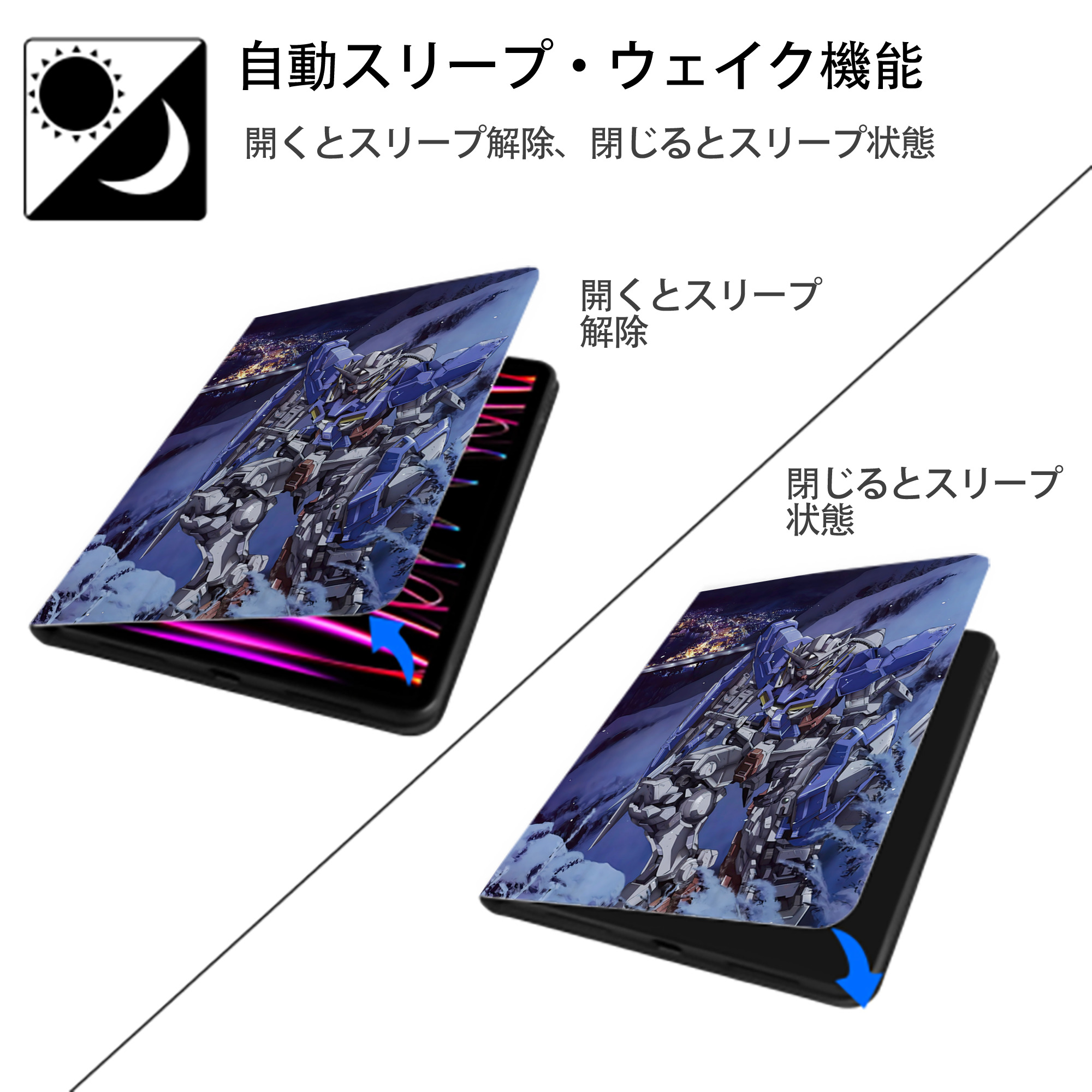 機動戦士ガンダム Mobile Suit Gundam IPad ケース ペン収納付き 三つ折りスタンド PUレザー×シリコン 対応機種9.5/10.5/10.9インチ