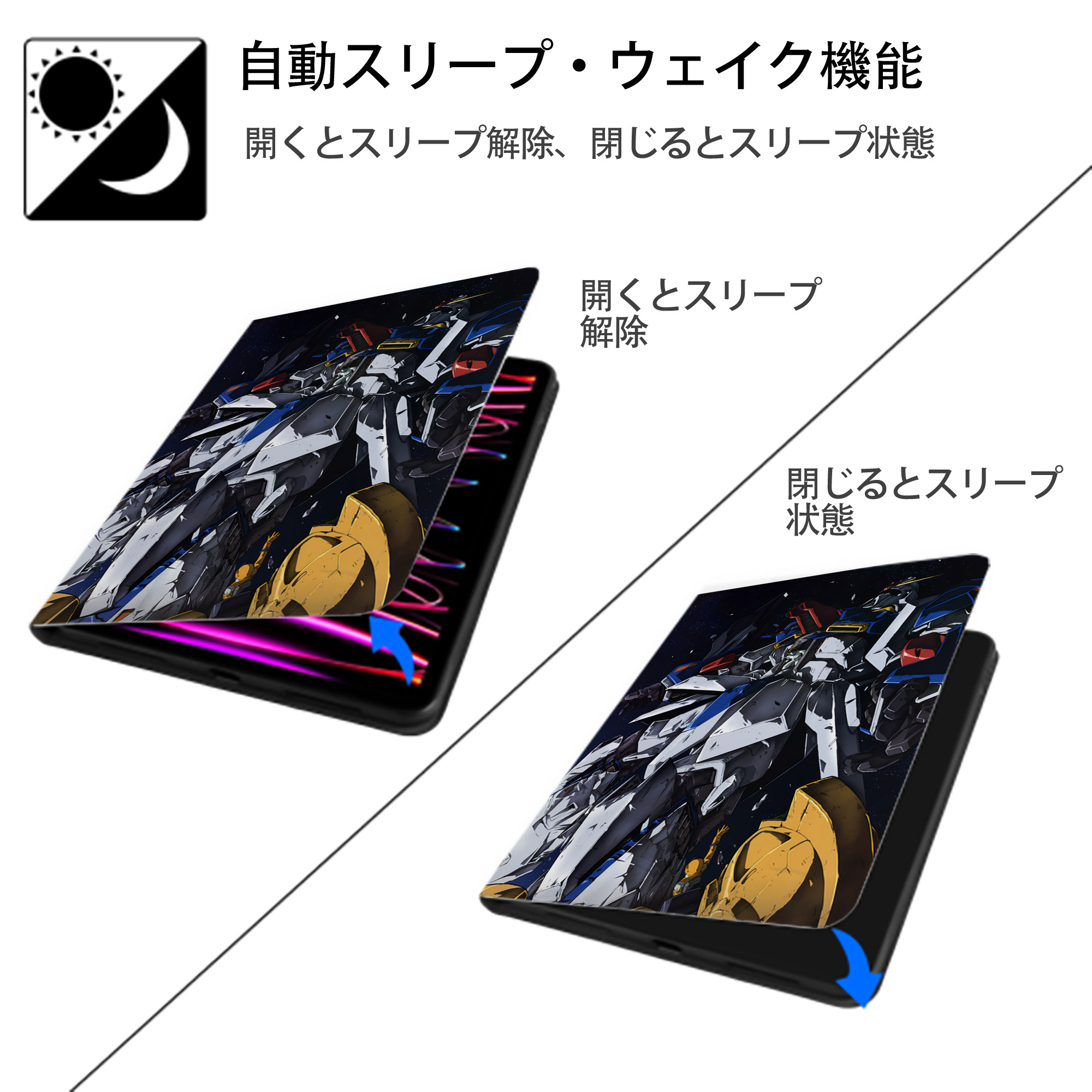 機動戦士ガンダム Mobile Suit Gundam IPad ケース ペン収納付き 三つ折りスタンド PUレザー×シリコン 対応機種9.5/10.5/10.9インチ