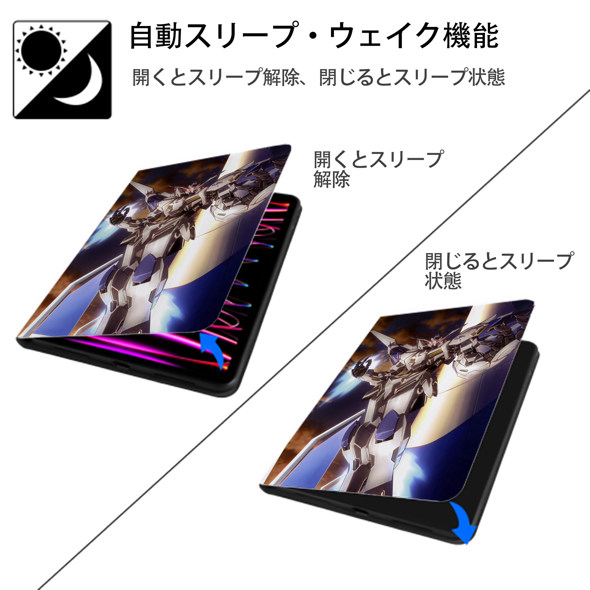機動戦士ガンダム Mobile Suit Gundam IPad ケース ペン収納付き 三つ折りスタンド PUレザー×シリコン 対応機種9.5/10.5/10.9インチ