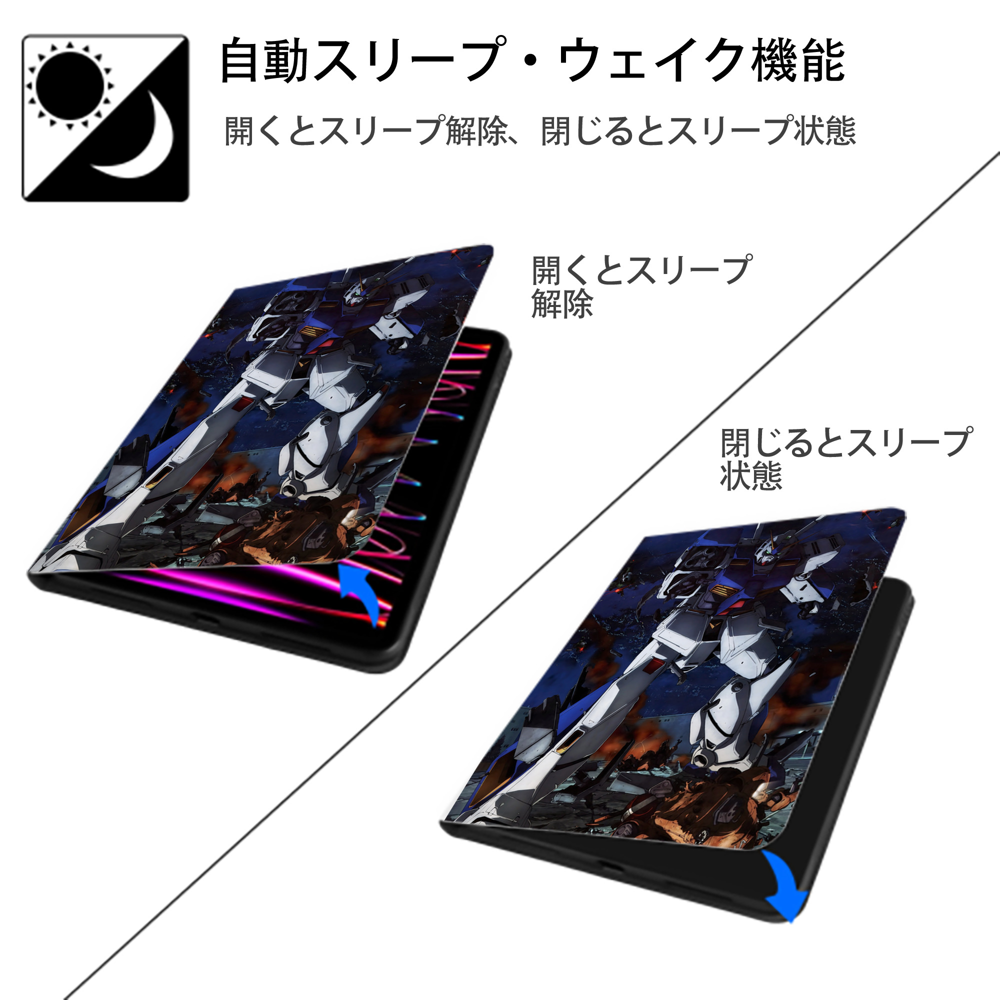 機動戦士ガンダム Mobile Suit Gundam IPad ケース ペン収納付き 三つ折りスタンド PUレザー×シリコン 対応機種9.5/10.5/10.9インチ