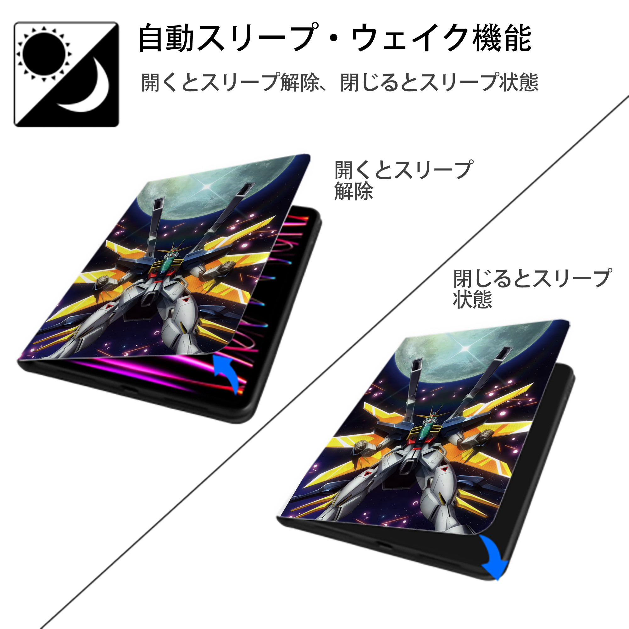 機動戦士ガンダム Mobile Suit Gundam IPad ケース ペン収納付き 三つ折りスタンド PUレザー×シリコン 対応機種9.5/10.5/10.9インチ