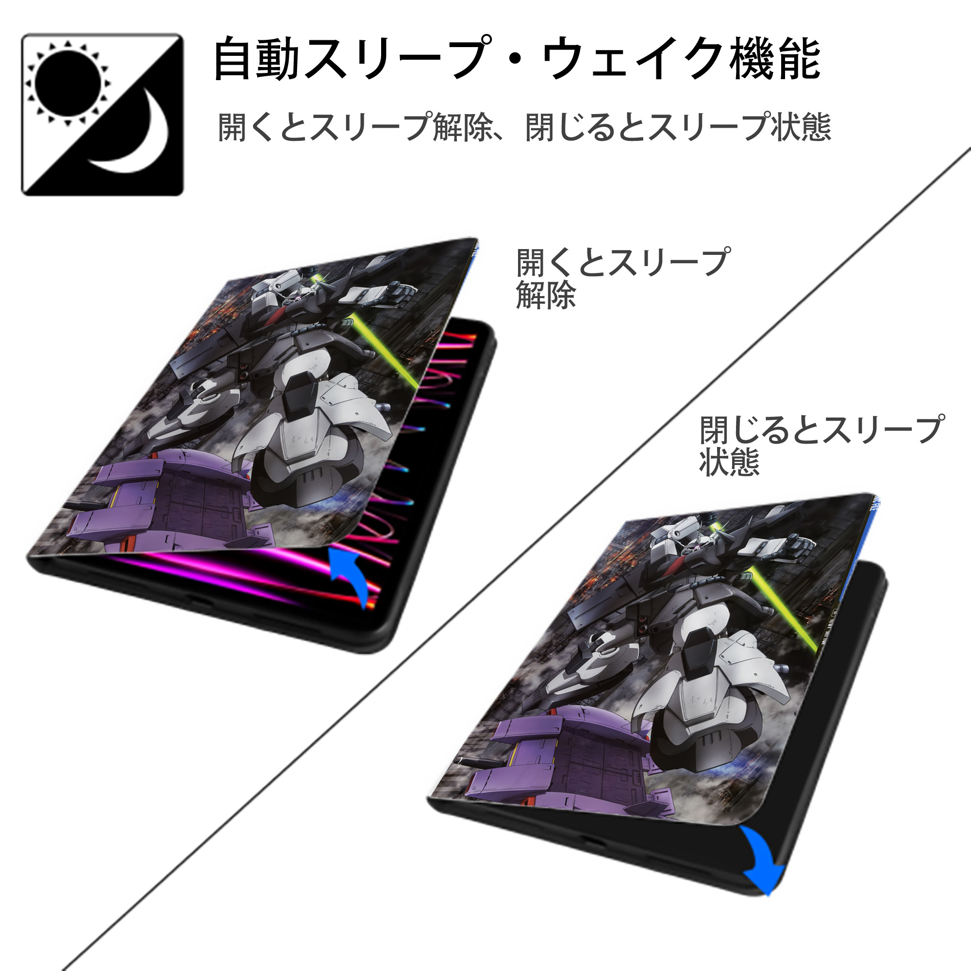 機動戦士ガンダム Mobile Suit Gundam IPad ケース ペン収納付き 三つ折りスタンド PUレザー×シリコン 対応機種9.5/10.5/10.9インチ