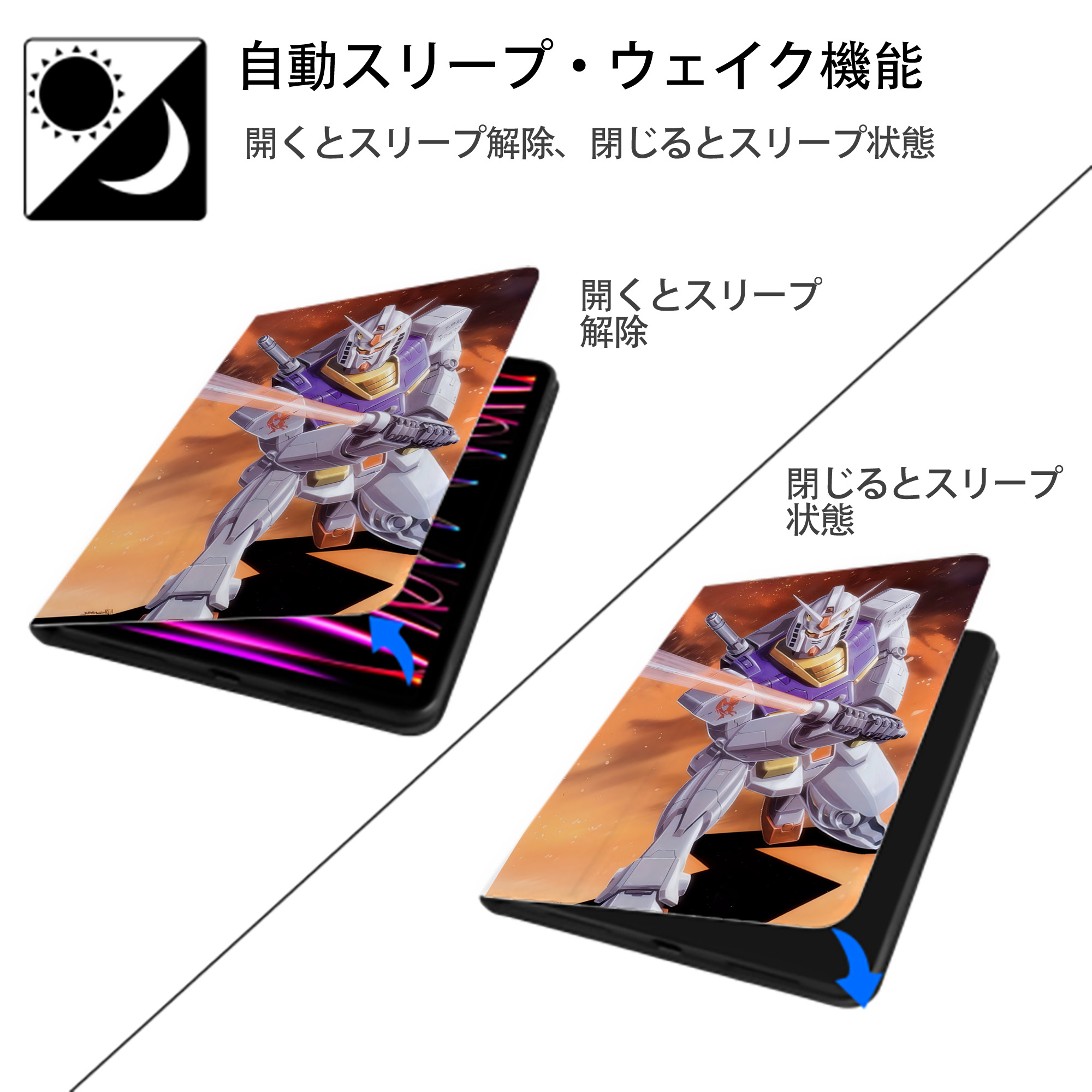 機動戦士ガンダム Mobile Suit Gundam IPad ケース ペン収納付き 三つ折りスタンド PUレザー×シリコン 対応機種9.5/10.5/10.9インチ