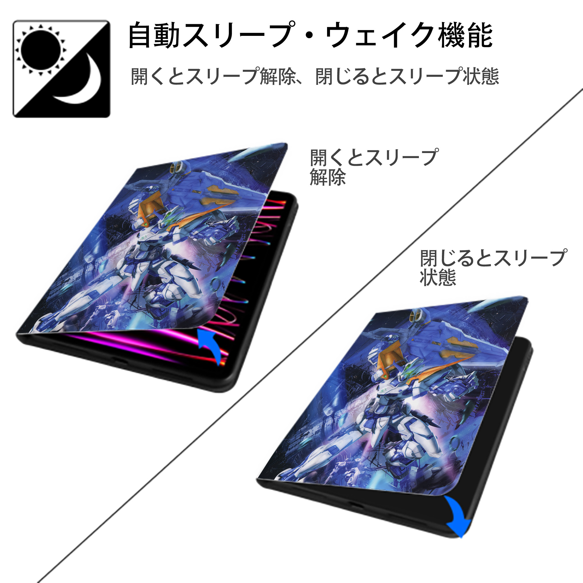機動戦士ガンダム Mobile Suit Gundam IPad ケース ペン収納付き 三つ折りスタンド PUレザー×シリコン 対応機種9.5/10.5/10.9インチ
