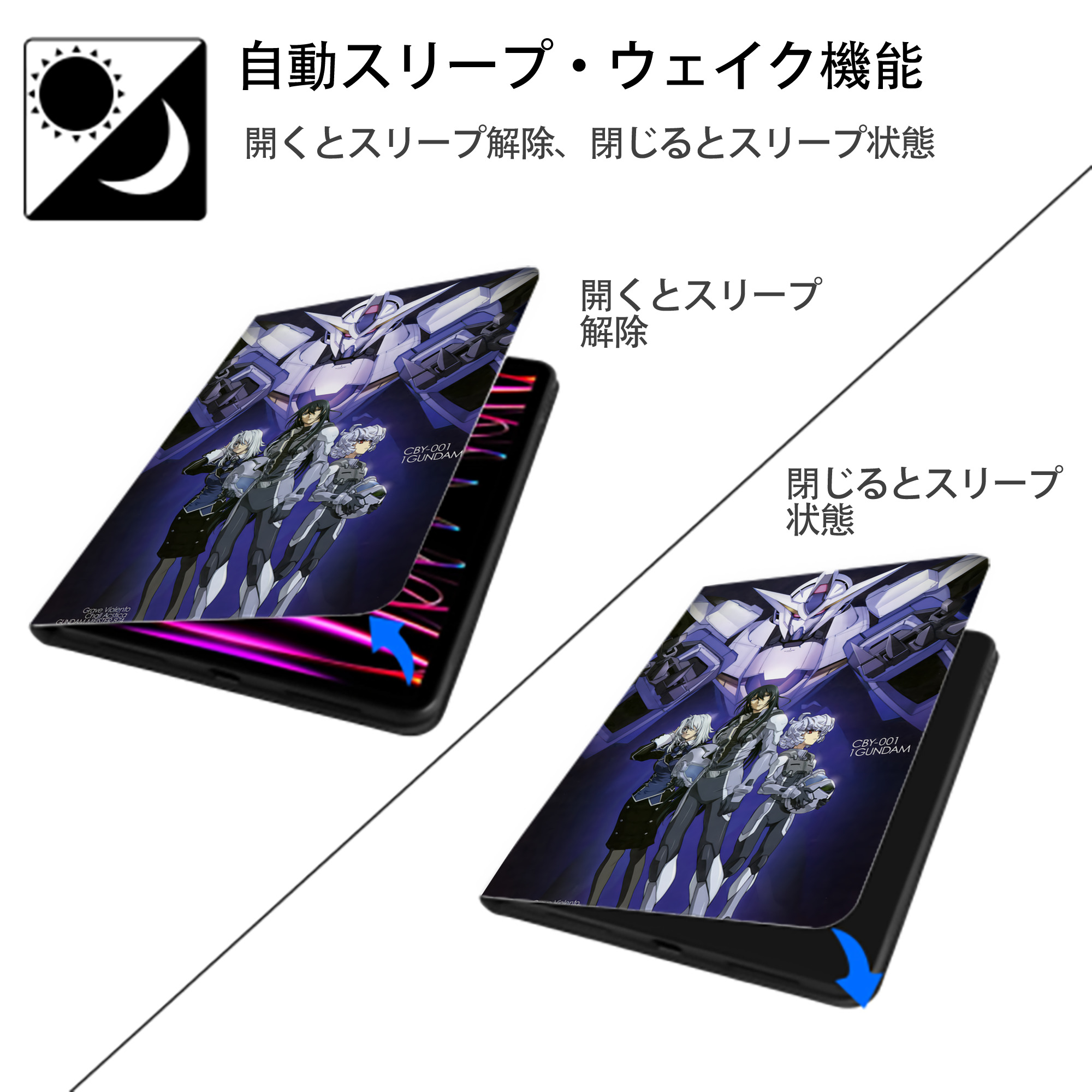 機動戦士ガンダム Mobile Suit Gundam IPad ケース ペン収納付き 三つ折りスタンド PUレザー×シリコン 対応機種9.5/10.5/10.9インチ