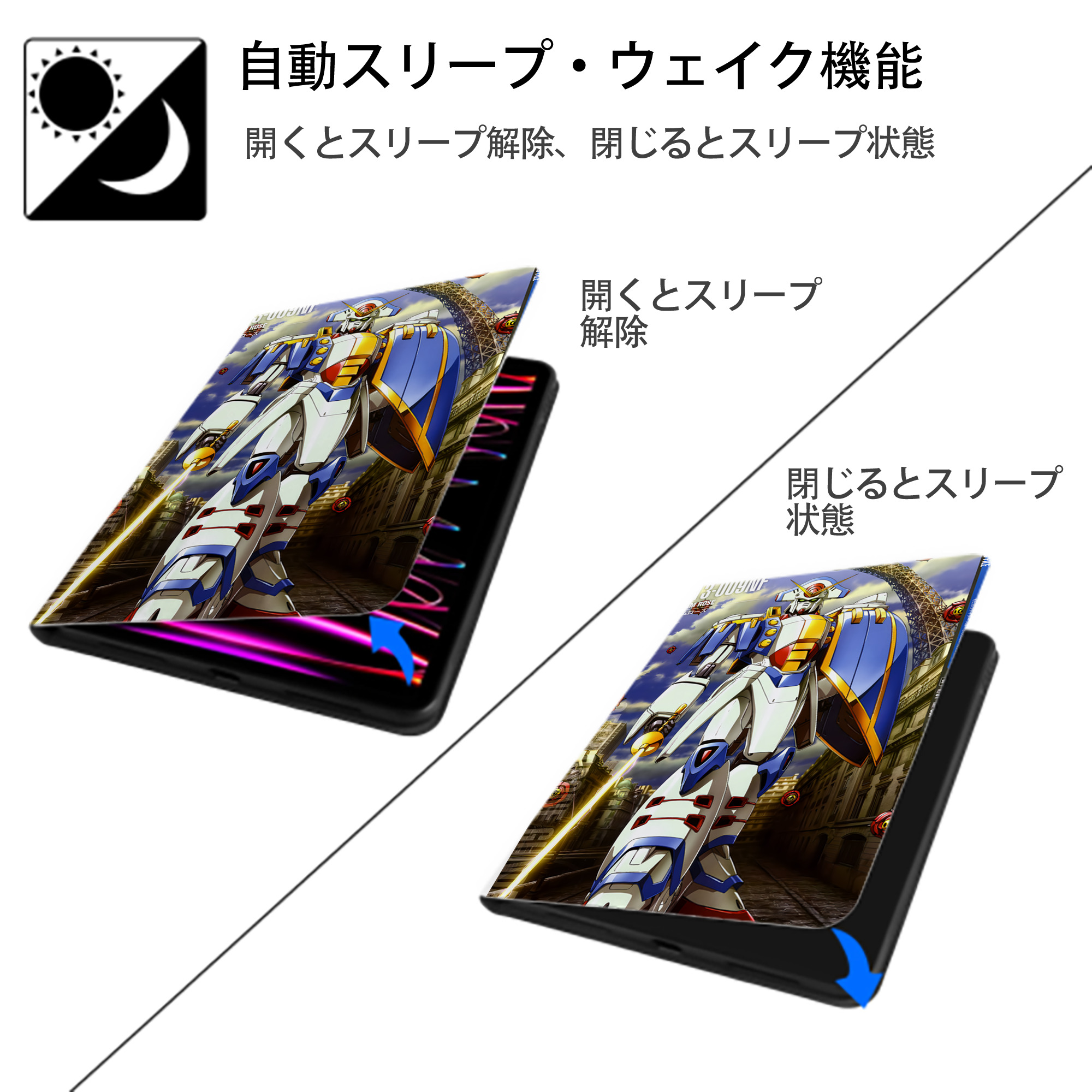 機動戦士ガンダム Mobile Suit Gundam IPad ケース ペン収納付き 三つ折りスタンド PUレザー×シリコン 対応機種9.5/10.5/10.9インチ