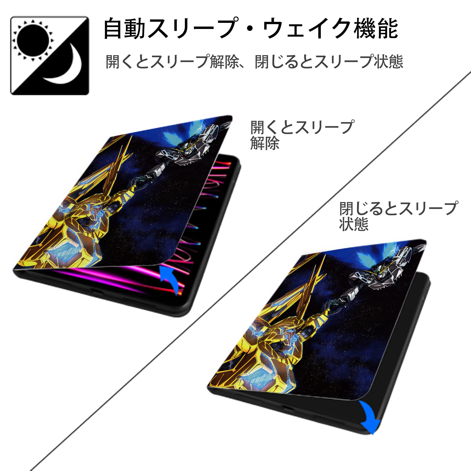 機動戦士ガンダム Mobile Suit Gundam IPad ケース ペン収納付き 三つ折りスタンド PUレザー×シリコン 対応機種9.5/10.5/10.9インチ