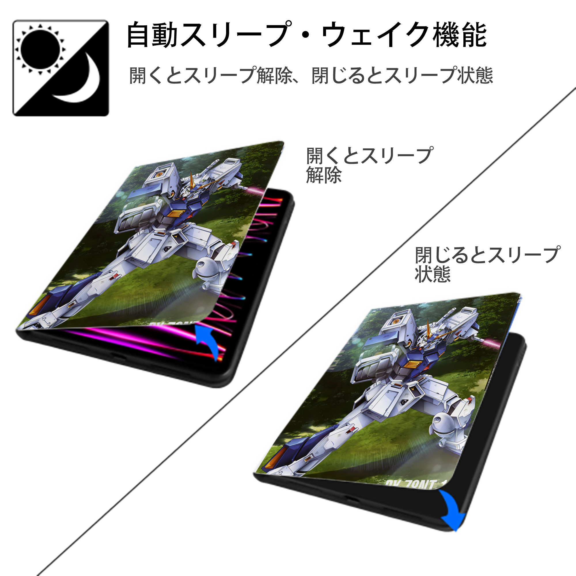 機動戦士ガンダム Mobile Suit Gundam IPad ケース ペン収納付き 三つ折りスタンド PUレザー×シリコン 対応機種9.5/10.5/10.9インチ