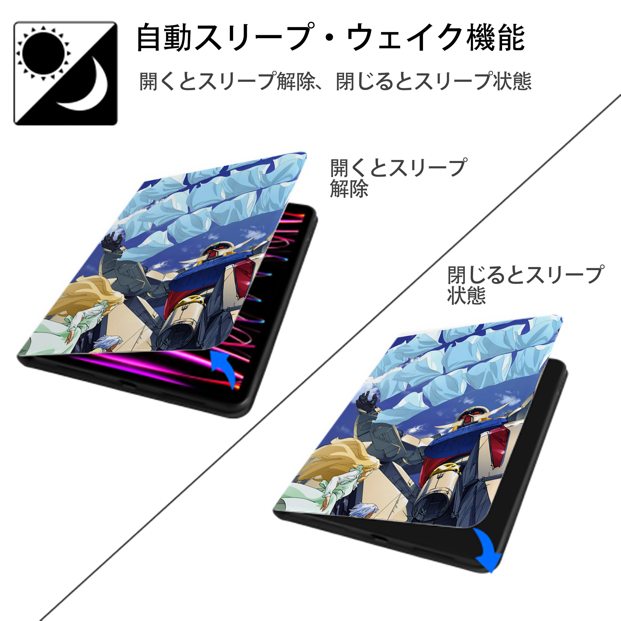 機動戦士ガンダム Mobile Suit Gundam IPad ケース ペン収納付き 三つ折りスタンド PUレザー×シリコン 対応機種9.5/10.5/10.9インチ