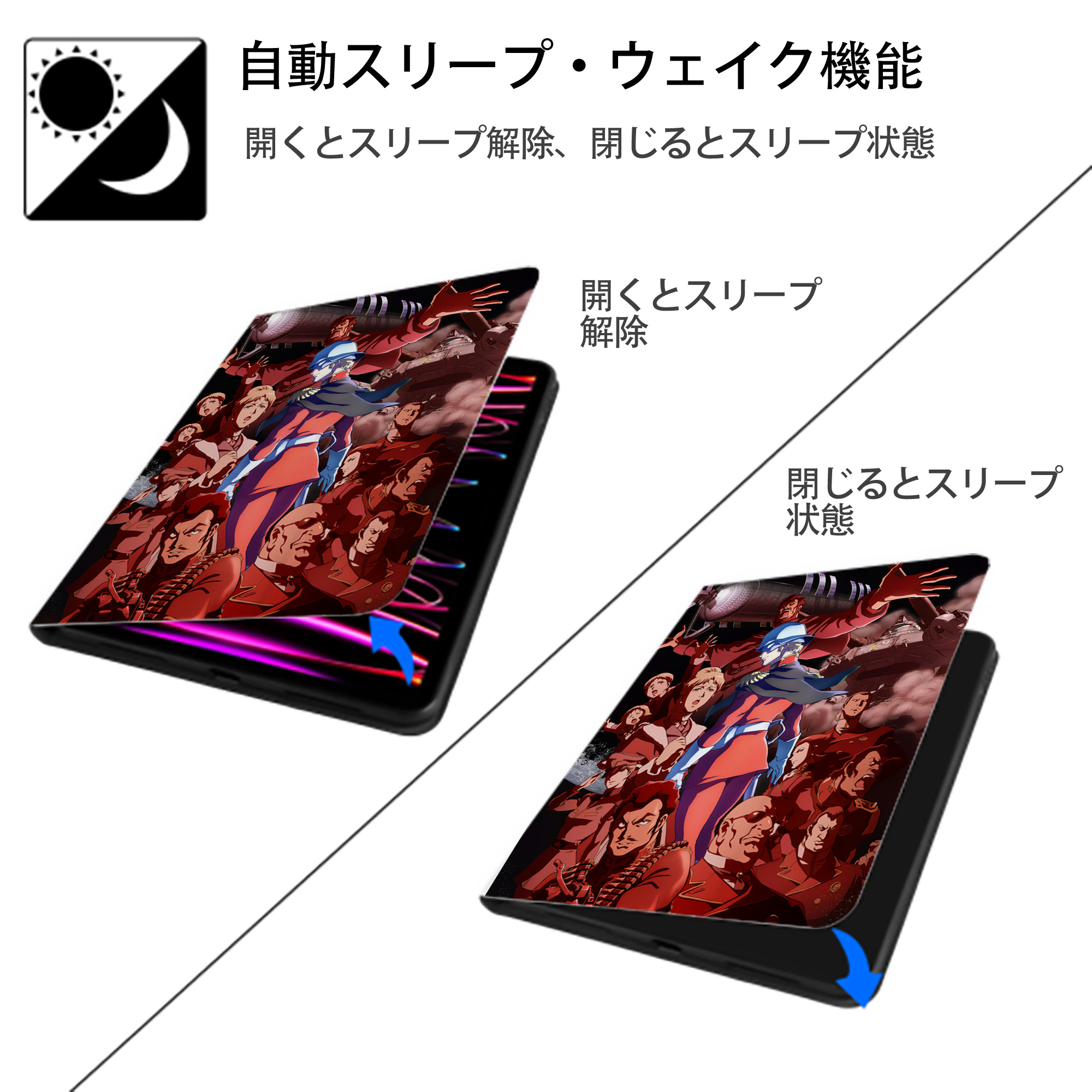 機動戦士ガンダム Mobile Suit Gundam IPad ケース ペン収納付き 三つ折りスタンド PUレザー×シリコン 対応機種9.5/10.5/10.9インチ