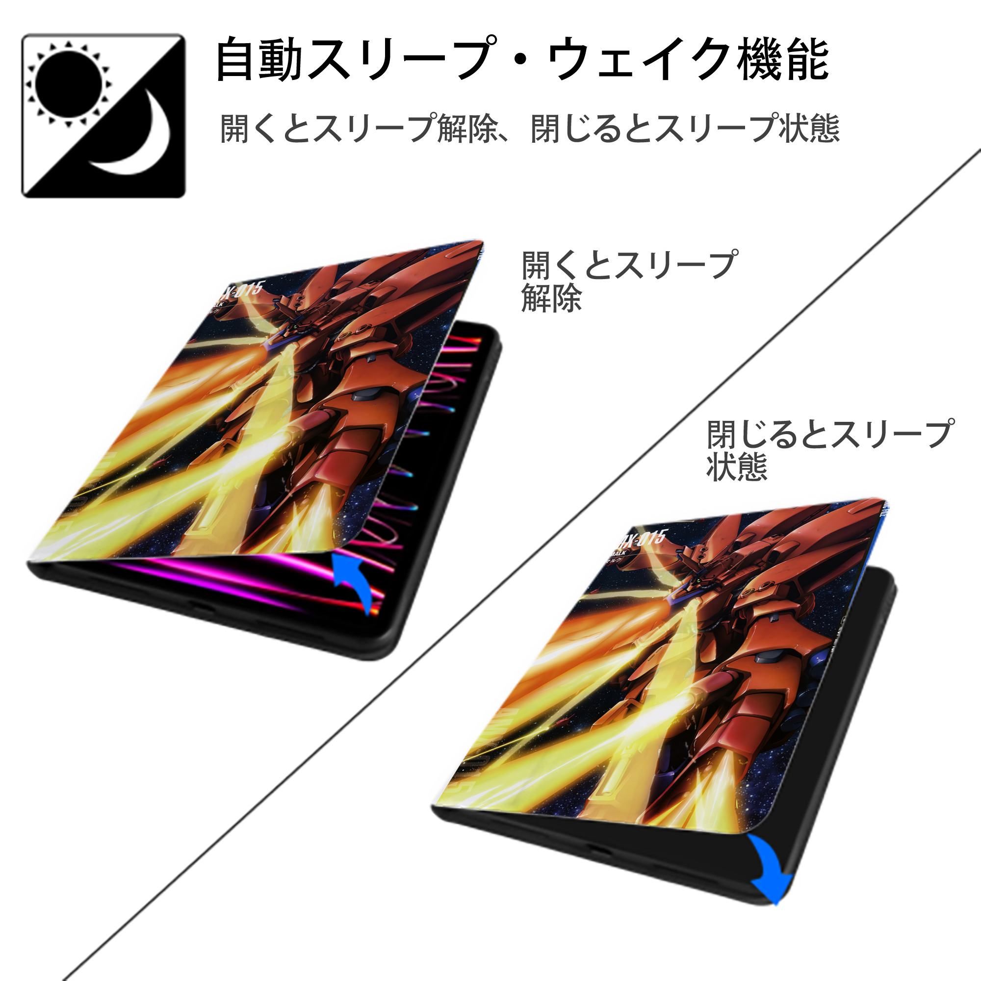 機動戦士ガンダム Mobile Suit Gundam IPad ケース ペン収納付き 三つ折りスタンド PUレザー×シリコン 対応機種9.5/10.5/10.9インチ