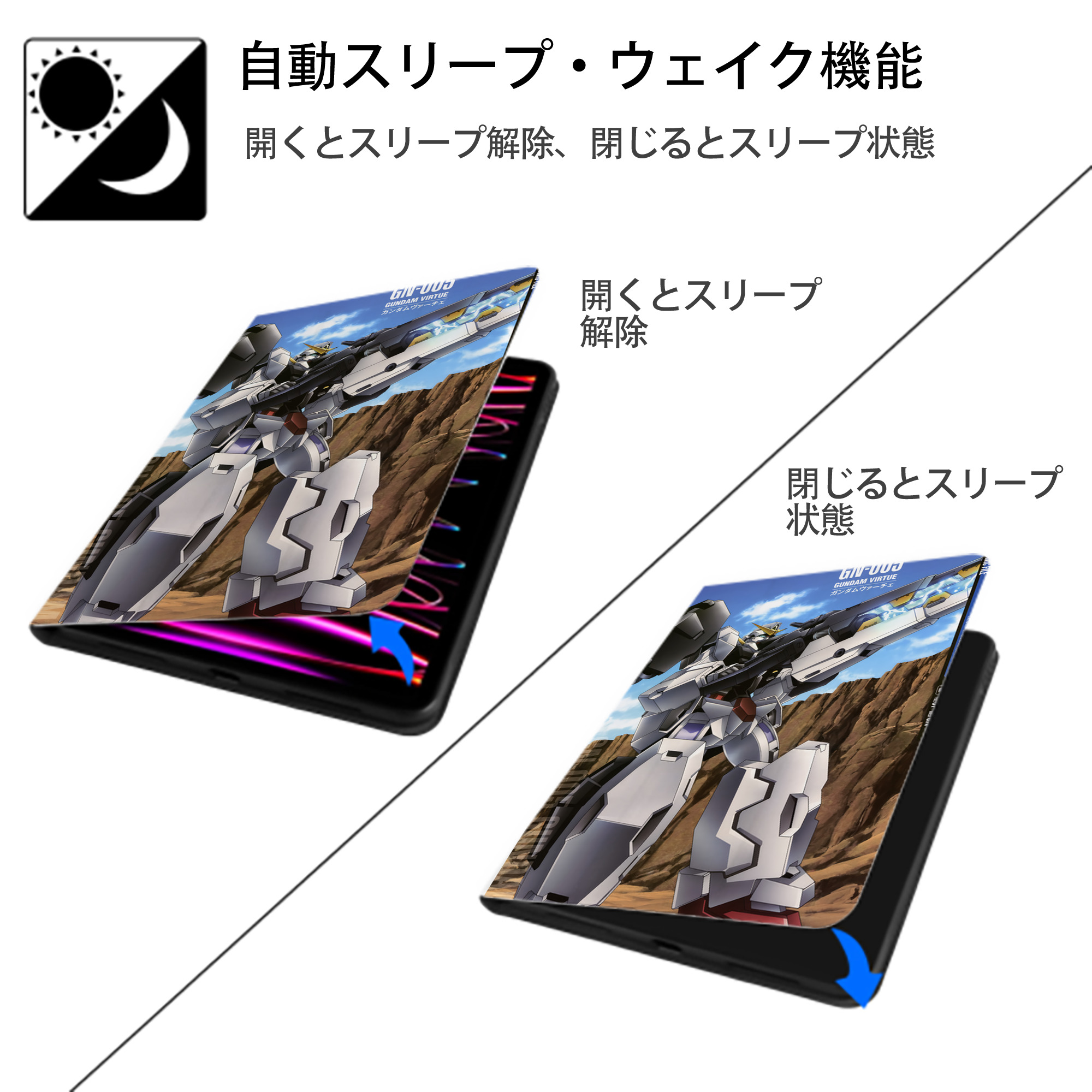機動戦士ガンダム Mobile Suit Gundam IPad ケース ペン収納付き 三つ折りスタンド PUレザー×シリコン 対応機種9.5/10.5/10.9インチ