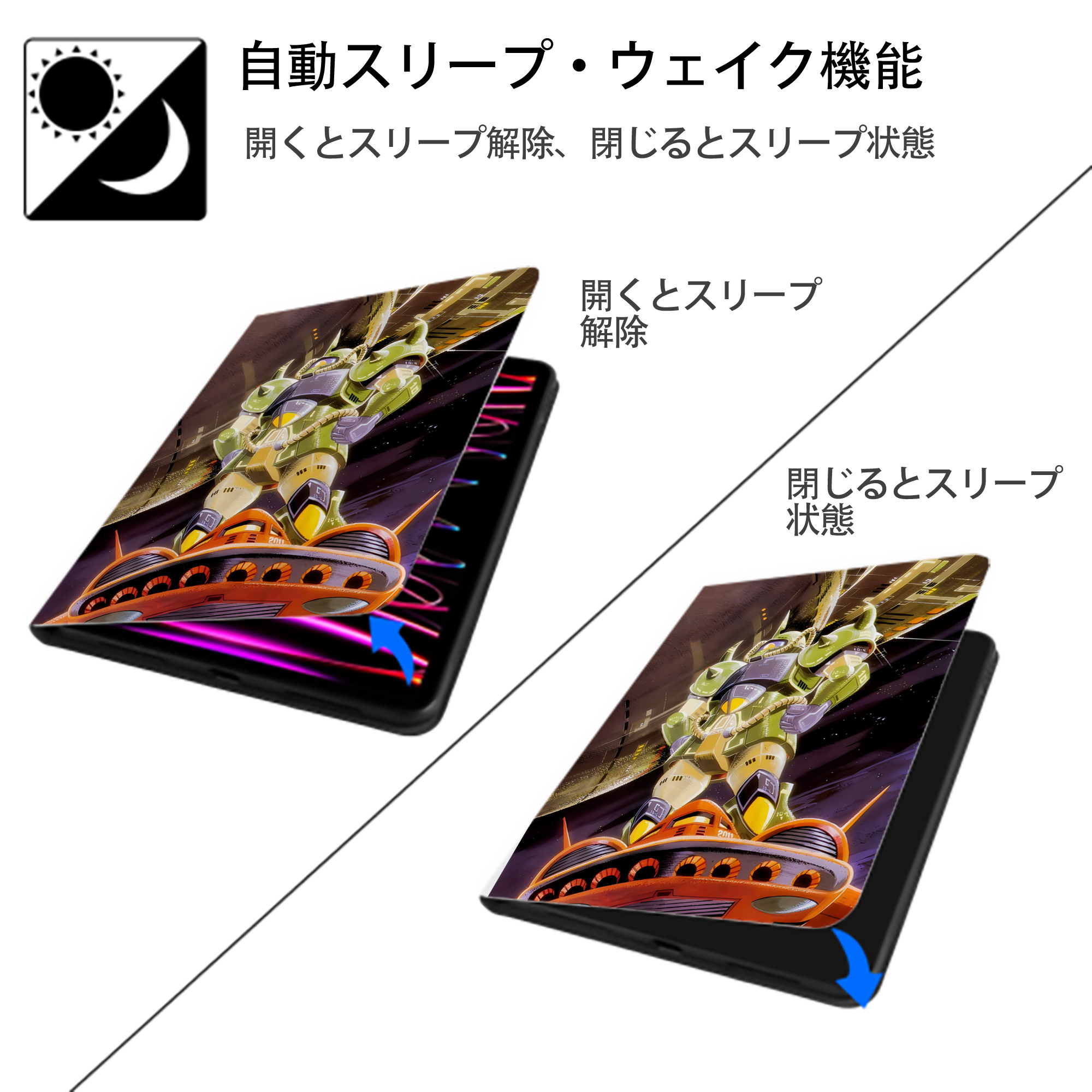機動戦士ガンダム Mobile Suit Gundam IPad ケース ペン収納付き 三つ折りスタンド PUレザー×シリコン 対応機種9.5/10.5/10.9インチ