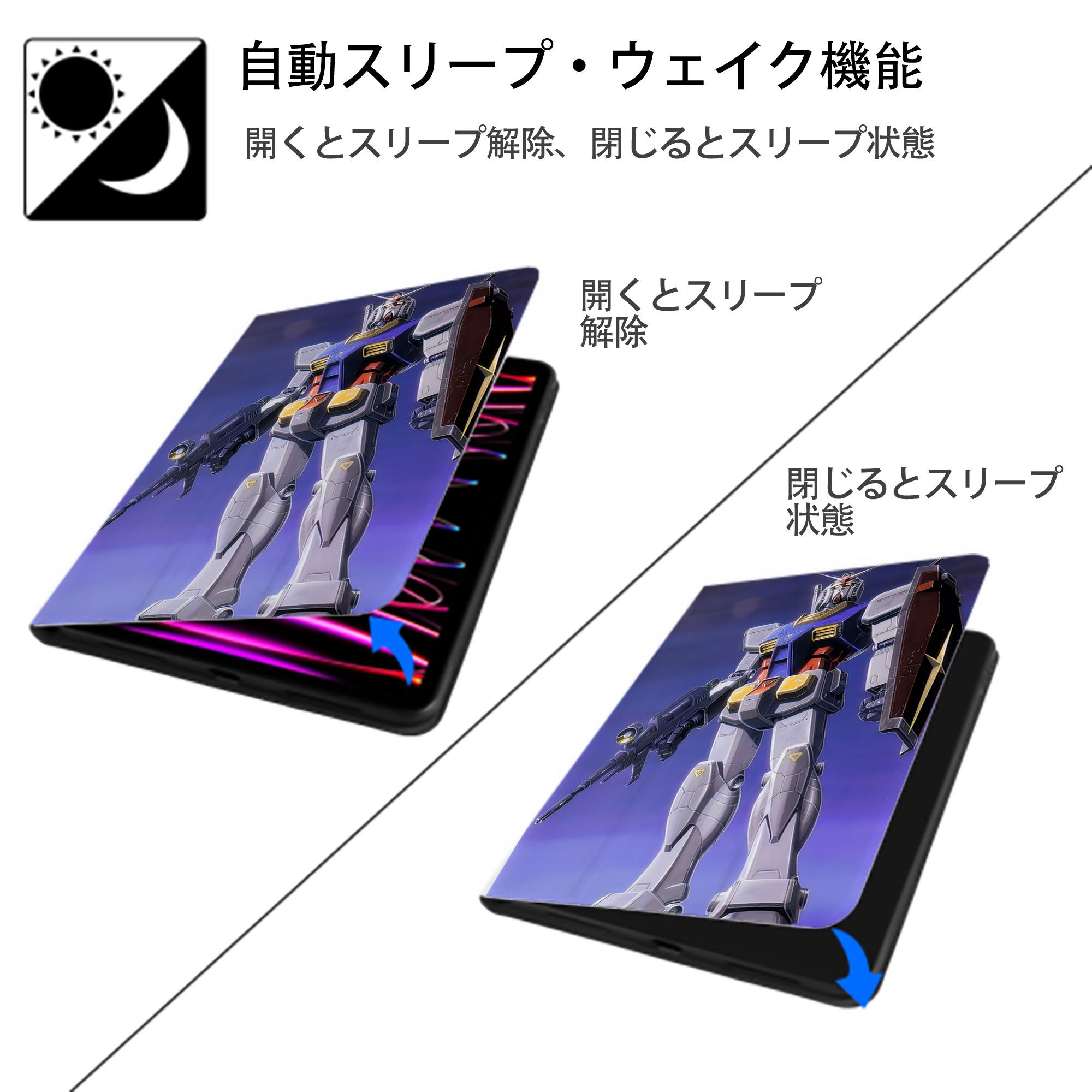 機動戦士ガンダム Mobile Suit Gundam IPad ケース ペン収納付き 三つ折りスタンド PUレザー×シリコン 対応機種9.5/10.5/10.9インチ