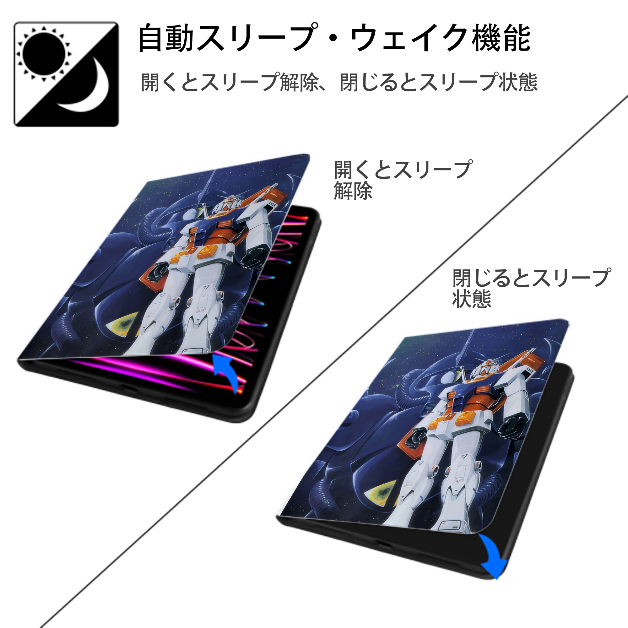 機動戦士ガンダム Mobile Suit Gundam IPad ケース ペン収納付き 三つ折りスタンド PUレザー×シリコン 対応機種9.5/10.5/10.9インチ
