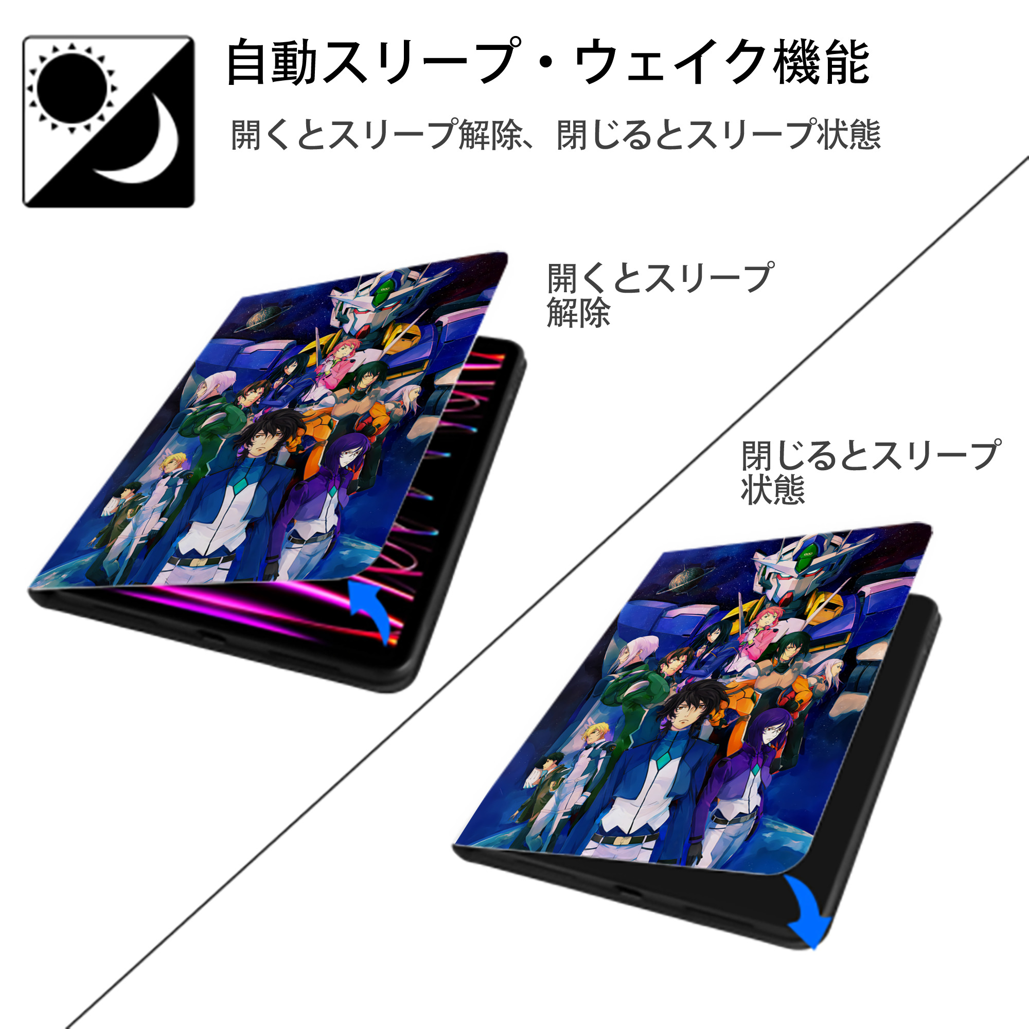 機動戦士ガンダム Mobile Suit Gundam IPad ケース ペン収納付き 三つ折りスタンド PUレザー×シリコン 対応機種9.5/10.5/10.9インチ