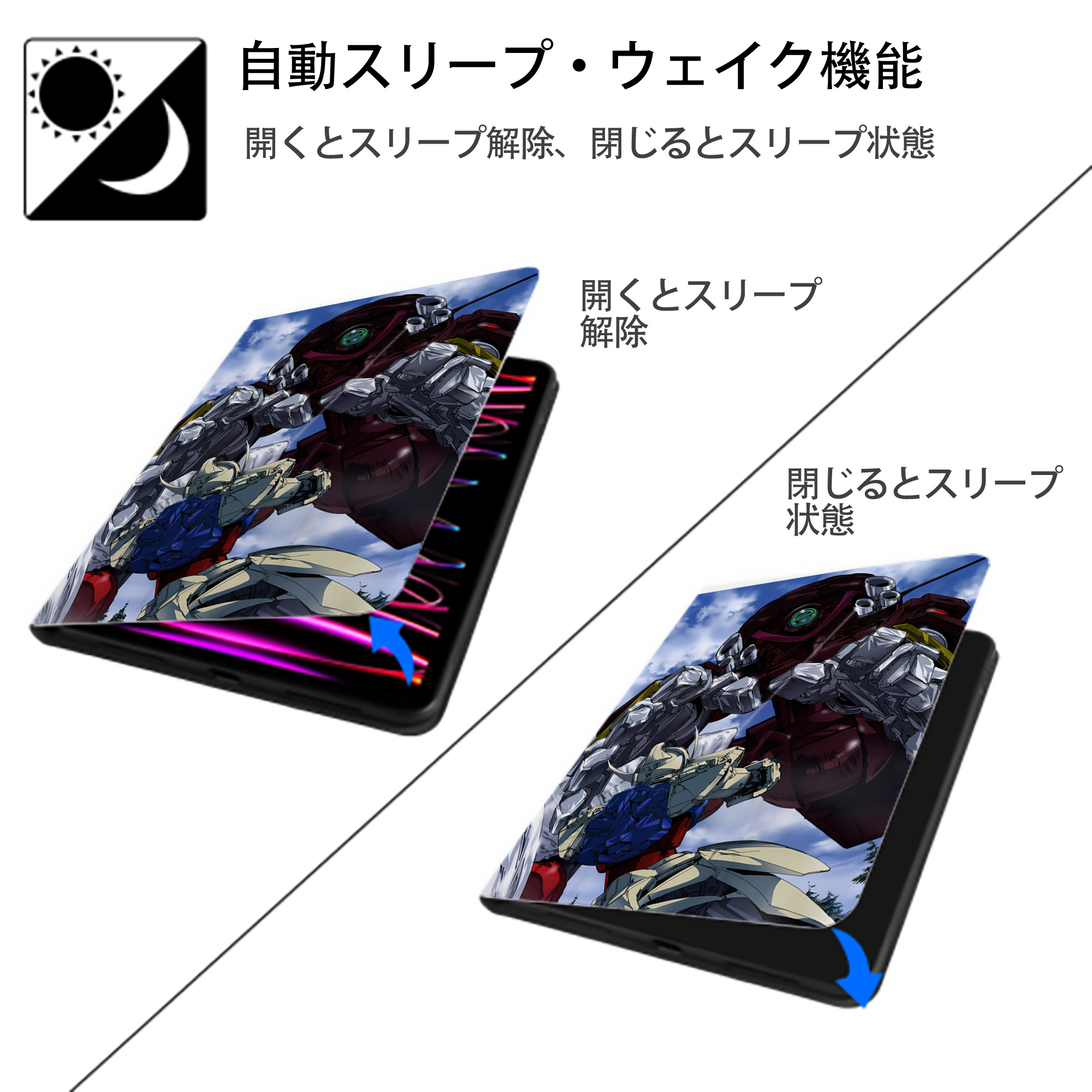 機動戦士ガンダム Mobile Suit Gundam IPad ケース ペン収納付き 三つ折りスタンド PUレザー×シリコン 対応機種9.5/10.5/10.9インチ