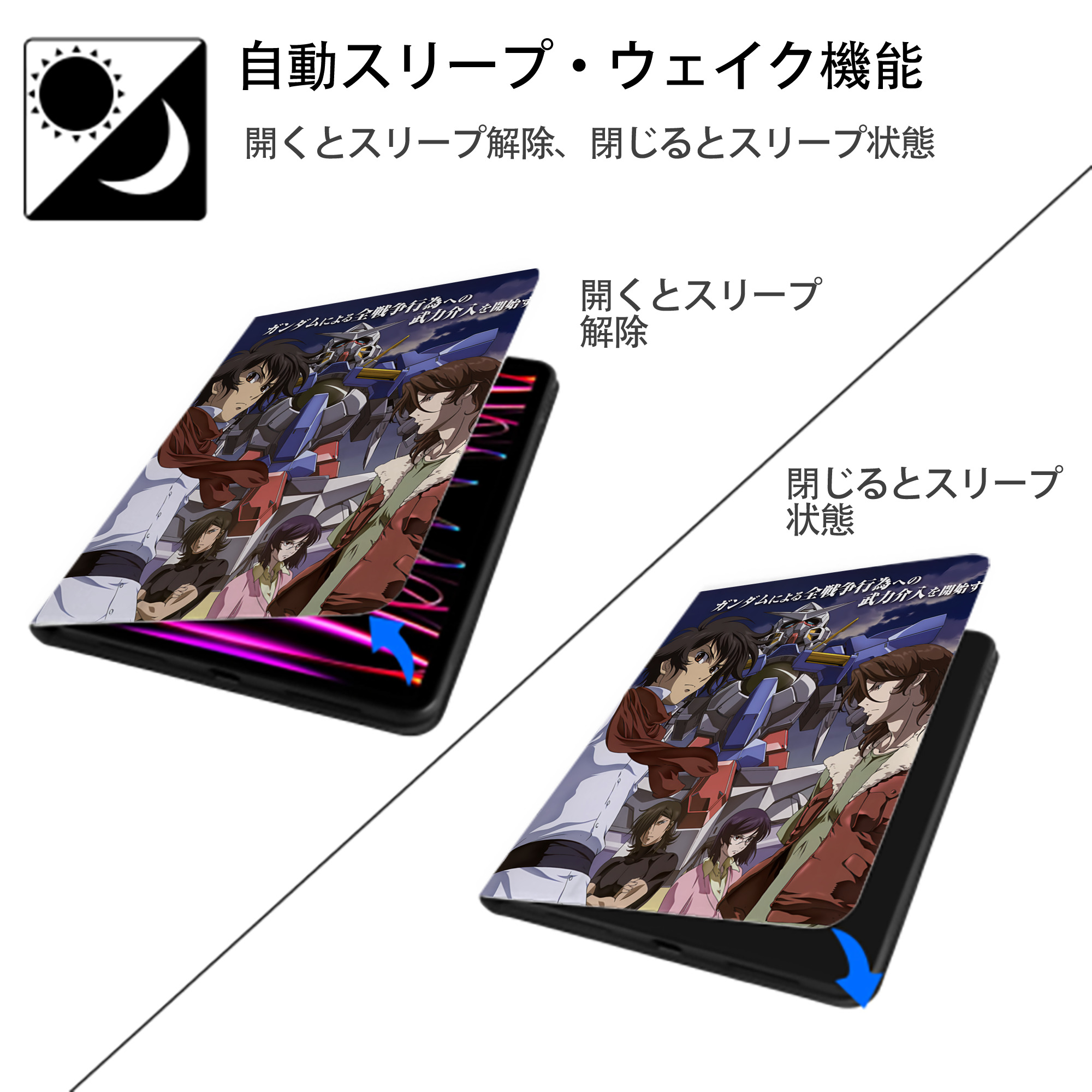 機動戦士ガンダム Mobile Suit Gundam IPad ケース ペン収納付き 三つ折りスタンド PUレザー×シリコン 対応機種9.5/10.5/10.9インチ
