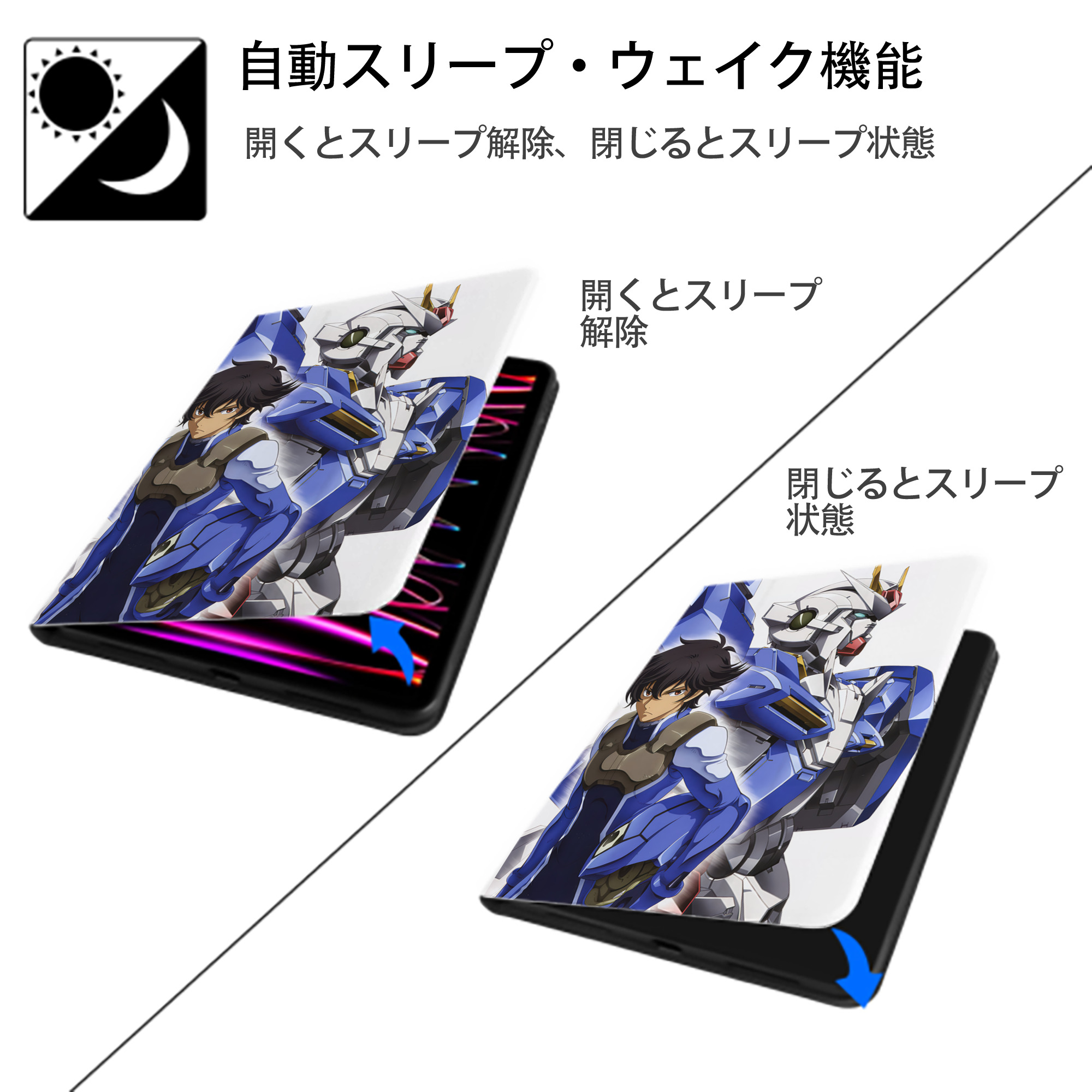 機動戦士ガンダム Mobile Suit Gundam IPad ケース ペン収納付き 三つ折りスタンド PUレザー×シリコン 対応機種9.5/10.5/10.9インチ