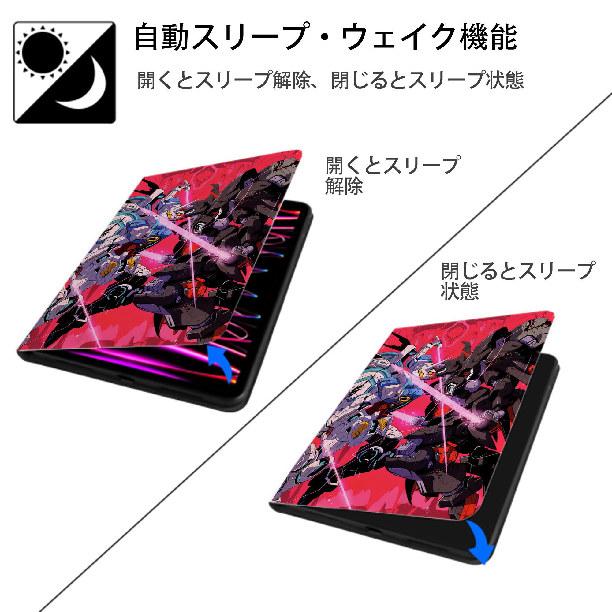 機動戦士ガンダム Mobile Suit Gundam IPad ケース ペン収納付き 三つ折りスタンド PUレザー×シリコン 対応機種9.5/10.5/10.9インチ