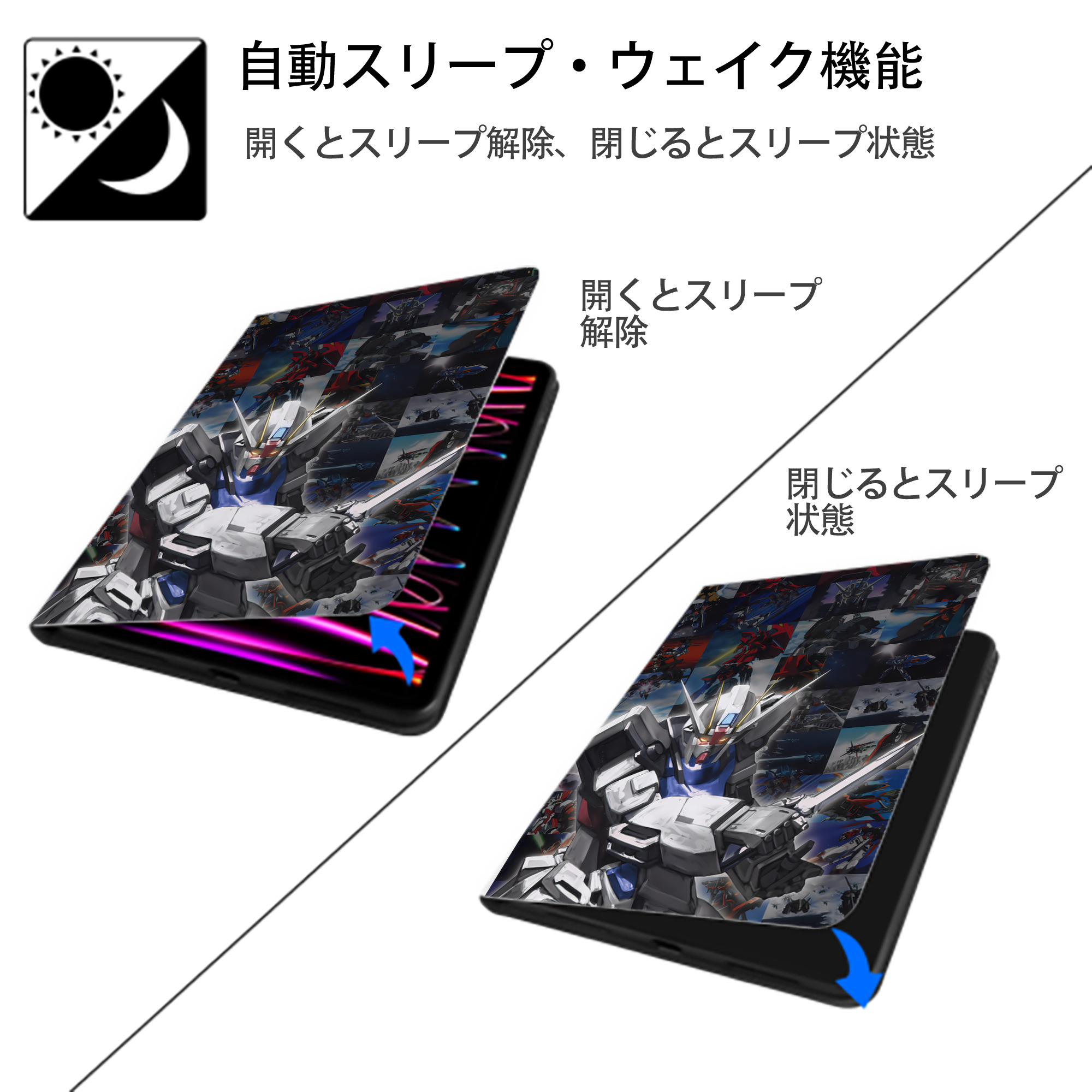 機動戦士ガンダム Mobile Suit Gundam IPad ケース ペン収納付き 三つ折りスタンド PUレザー×シリコン 対応機種9.5/10.5/10.9インチ
