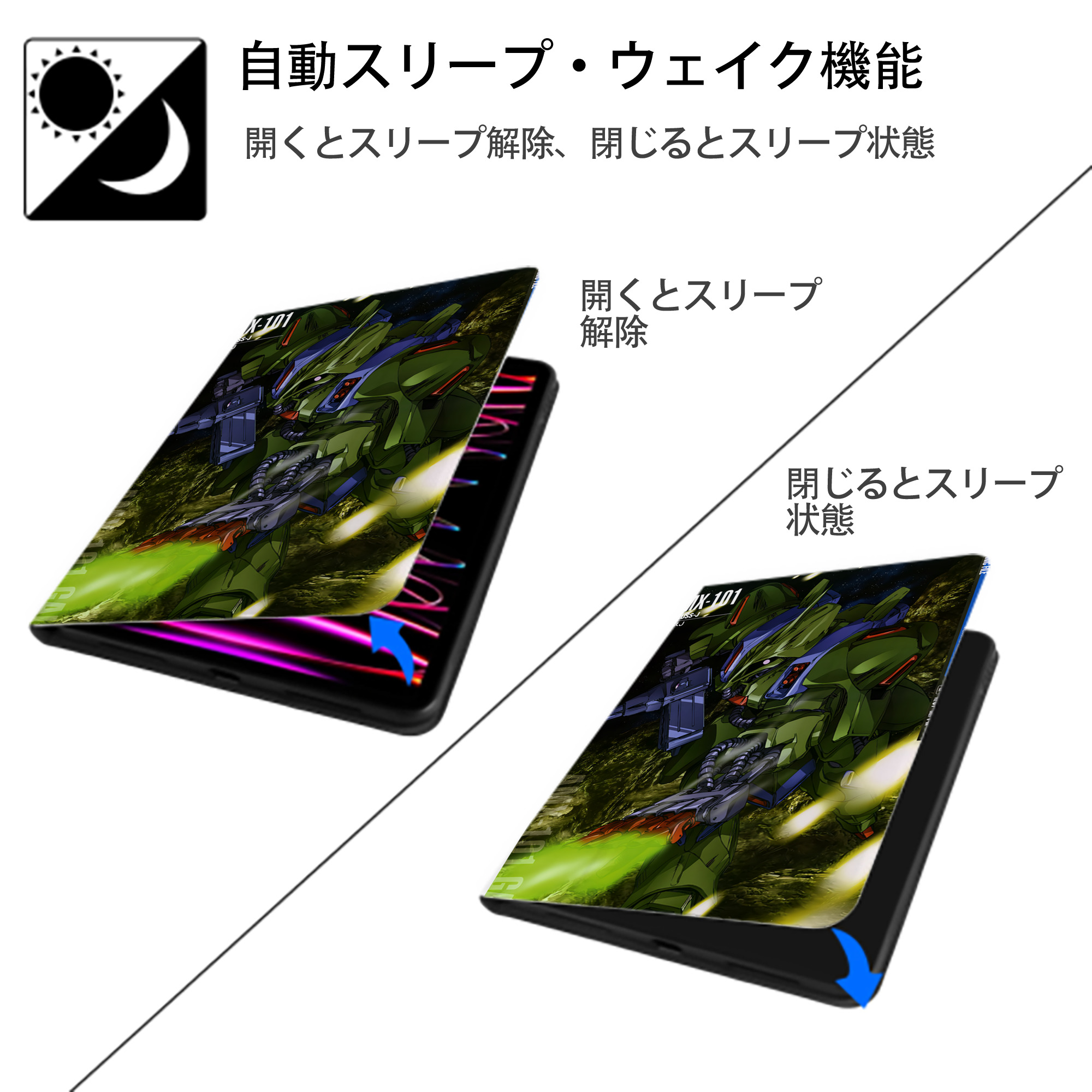 機動戦士ガンダム Mobile Suit Gundam IPad ケース ペン収納付き 三つ折りスタンド PUレザー×シリコン 対応機種9.5/10.5/10.9インチ