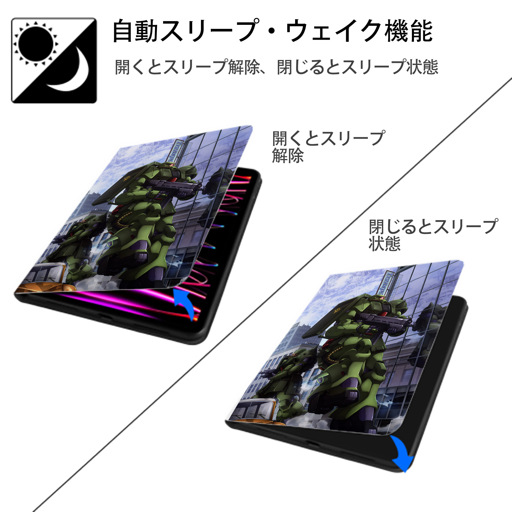 機動戦士ガンダム Mobile Suit Gundam IPad ケース ペン収納付き 三つ折りスタンド PUレザー×シリコン 対応機種9.5/10.5/10.9インチ