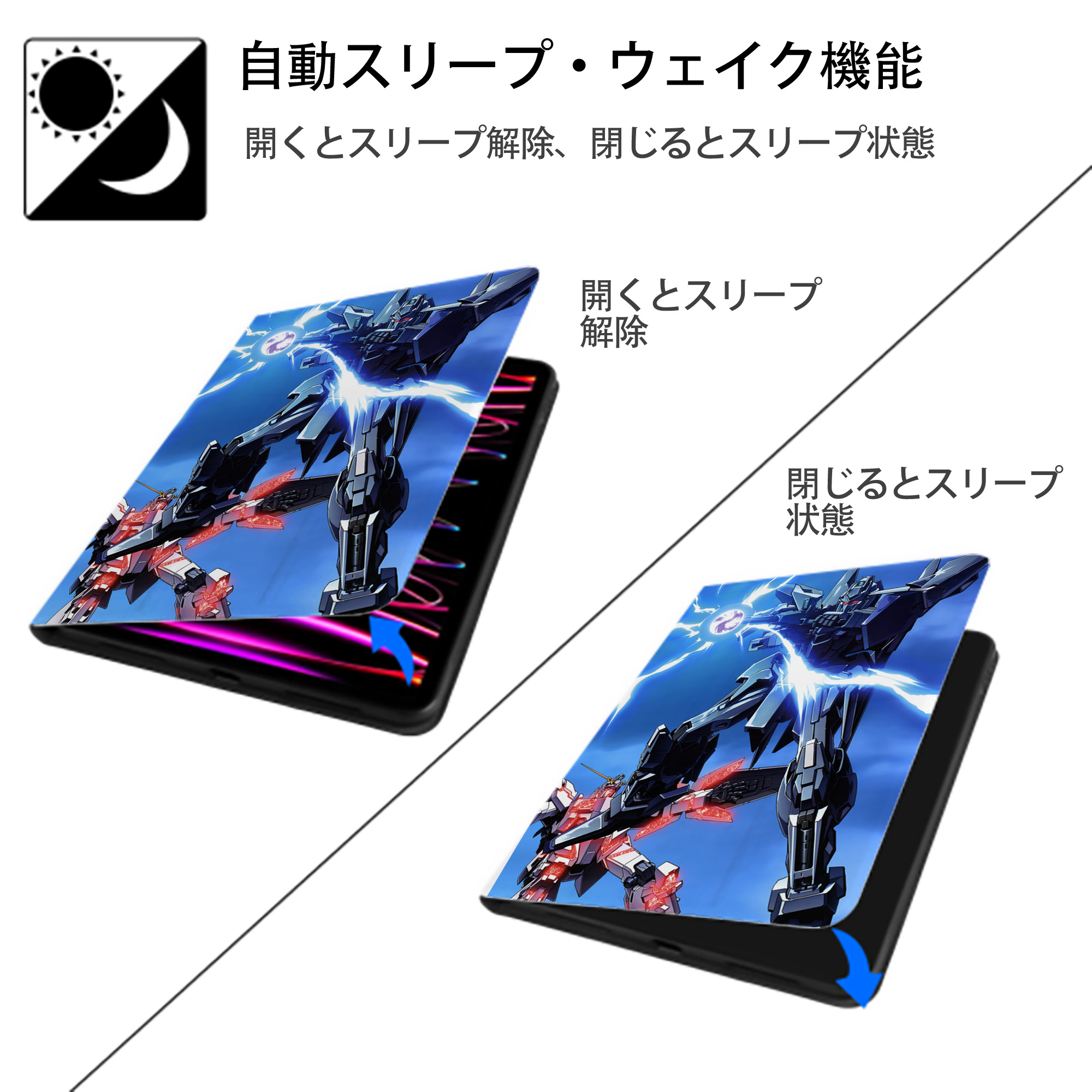 機動戦士ガンダム Mobile Suit Gundam IPad ケース ペン収納付き 三つ折りスタンド PUレザー×シリコン 対応機種9.5/10.5/10.9インチ