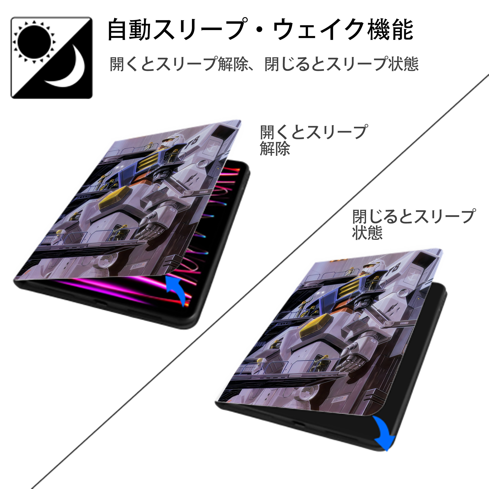 機動戦士ガンダム Mobile Suit Gundam IPad ケース ペン収納付き 三つ折りスタンド PUレザー×シリコン 対応機種9.5/10.5/10.9インチ