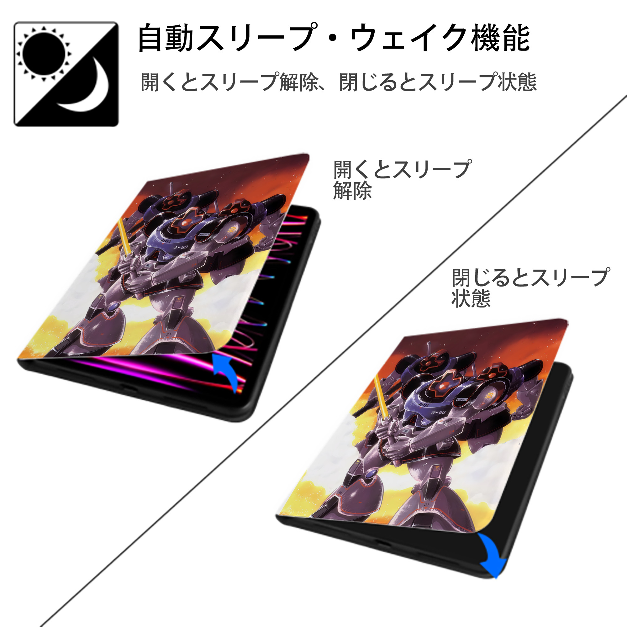 機動戦士ガンダム Mobile Suit Gundam IPad ケース ペン収納付き 三つ折りスタンド PUレザー×シリコン 対応機種9.5/10.5/10.9インチ