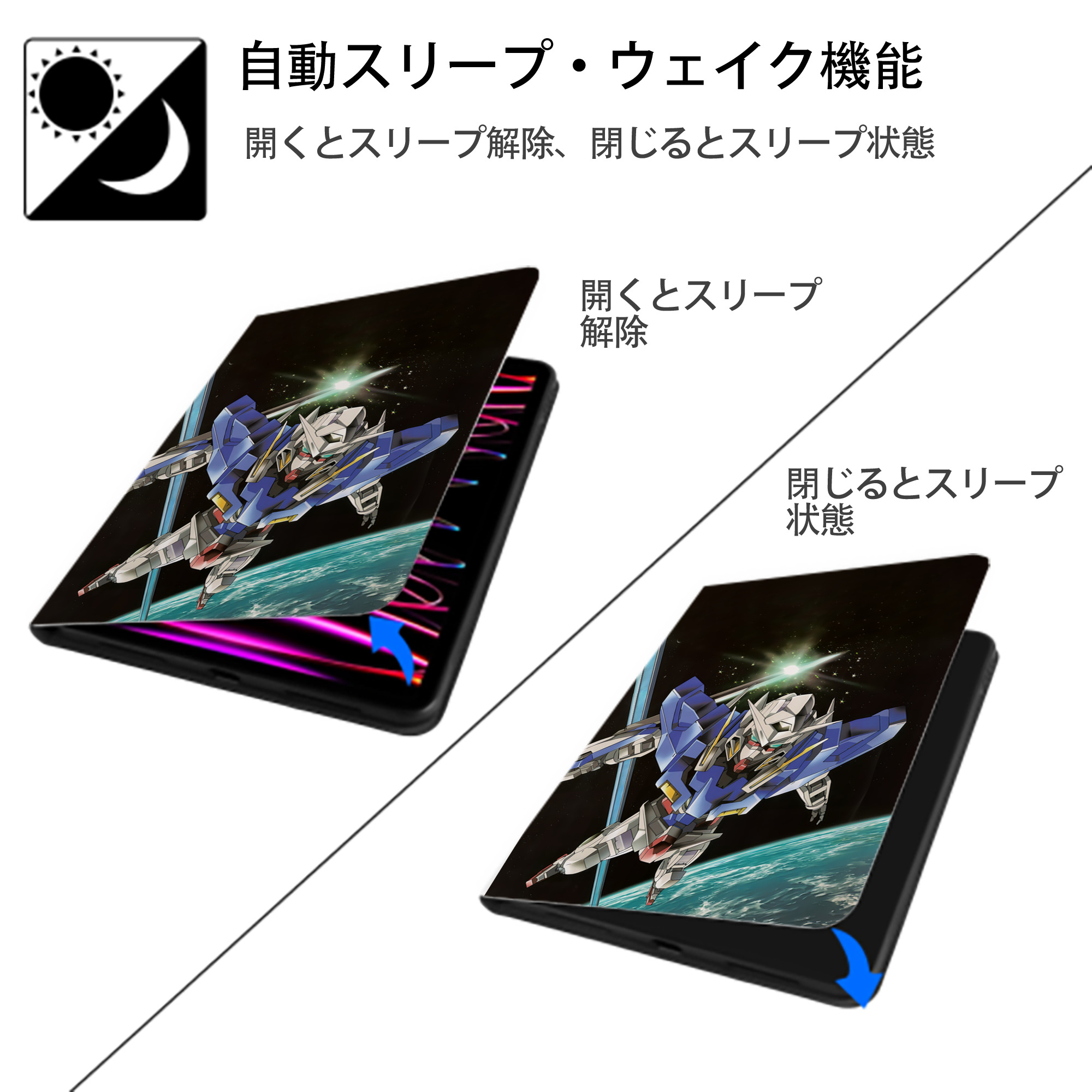 機動戦士ガンダム Mobile Suit Gundam IPad ケース ペン収納付き 三つ折りスタンド PUレザー×シリコン 対応機種9.5/10.5/10.9インチ
