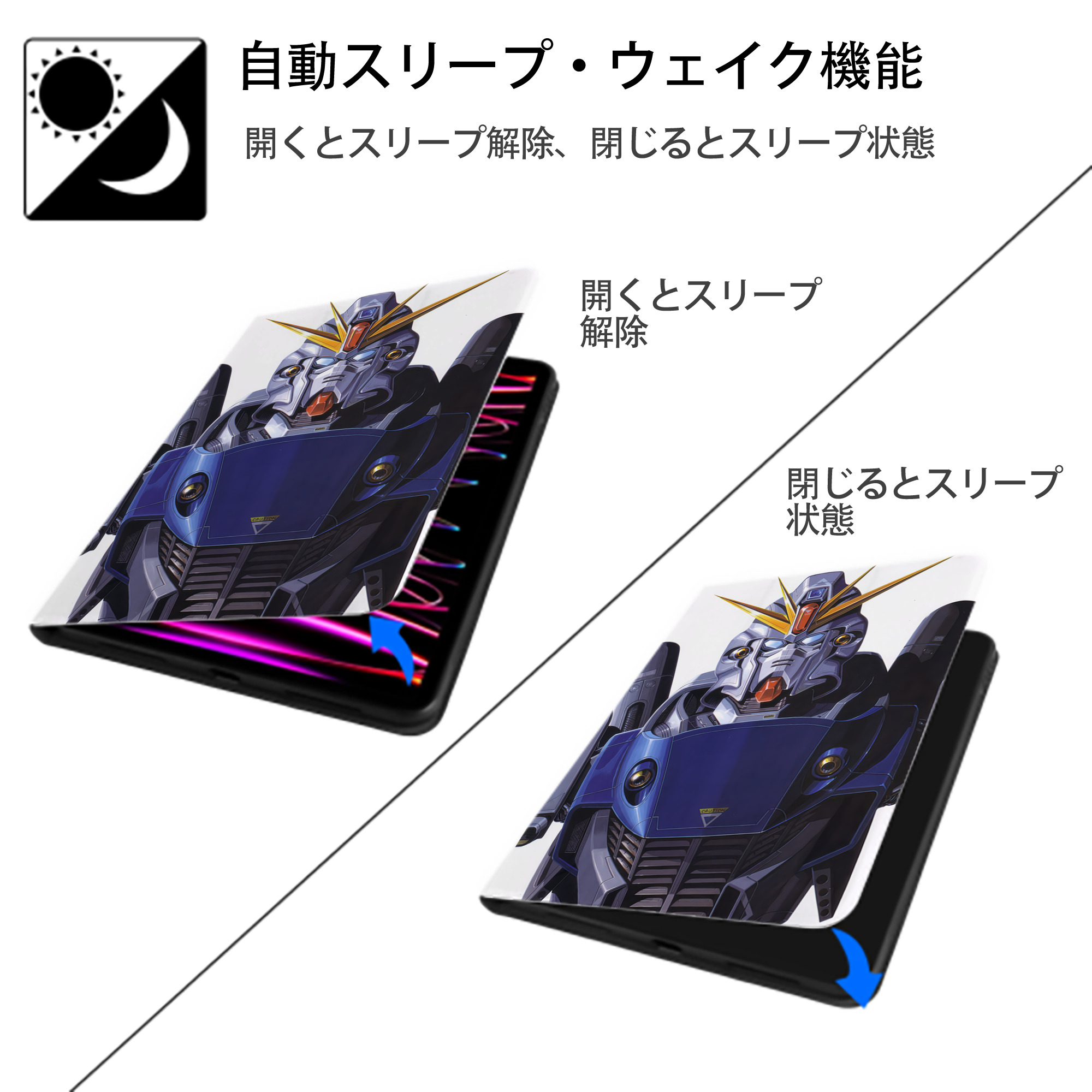 機動戦士ガンダム Mobile Suit Gundam IPad ケース ペン収納付き 三つ折りスタンド PUレザー×シリコン 対応機種9.5/10.5/10.9インチ