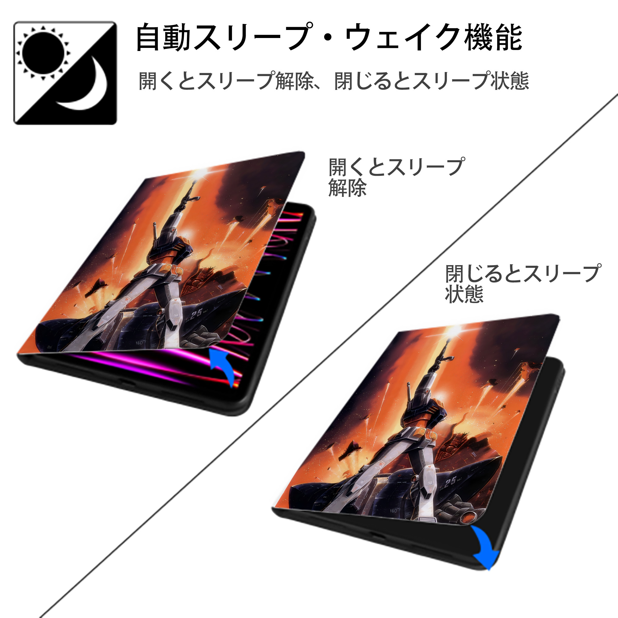 機動戦士ガンダム Mobile Suit Gundam IPad ケース ペン収納付き 三つ折りスタンド PUレザー×シリコン 対応機種9.5/10.5/10.9インチ